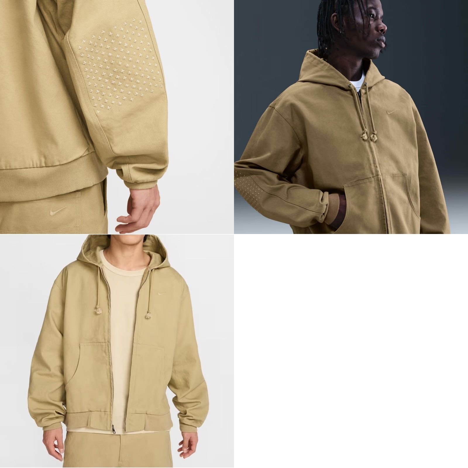 Nike VINTAGE Nike Sportswear Life Canvas Full Zip Hoodie Khaki Tan Sashiko Mens Medium HQ6122 Size US M / EU 48-50 / 2 - 9 Thumbnail