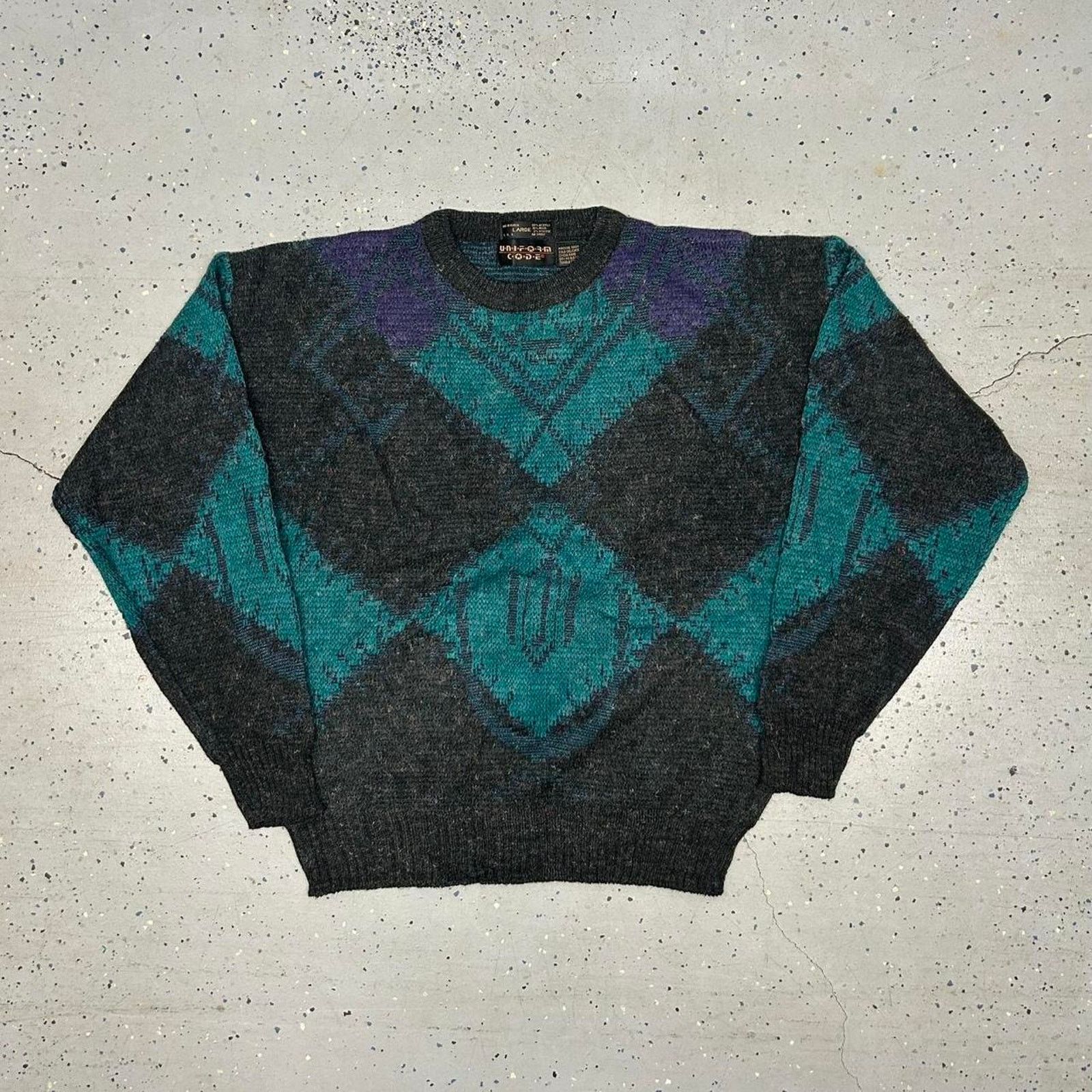 Other Retro 80s/90s argyle sweater in black and purple Size L / US 10 / IT 46 - 1 Thumbnail