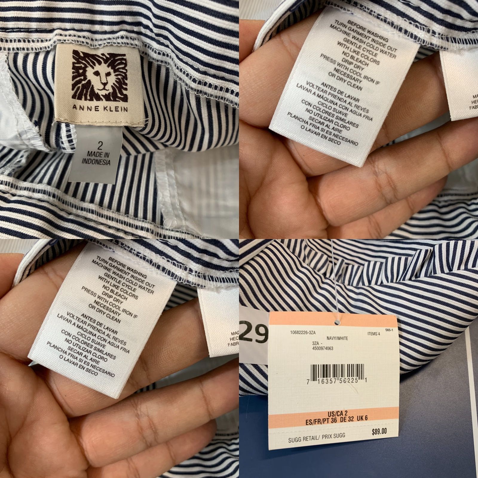 Anne Klein NEW Anne Klein Dress Pants Womens Size 2 Fits 29x27 Blue White Striped NWT Size 26" / US 2 / IT 38 - 9 Thumbnail