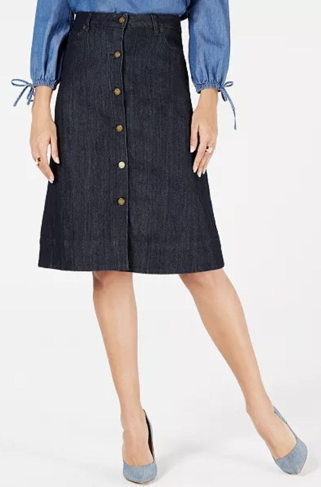 Michael Kors Michael Kors Dk Blue High Rise Button Down A Line Skirt 2 Size 26" / US 2 / IT 38 - 4 Thumbnail