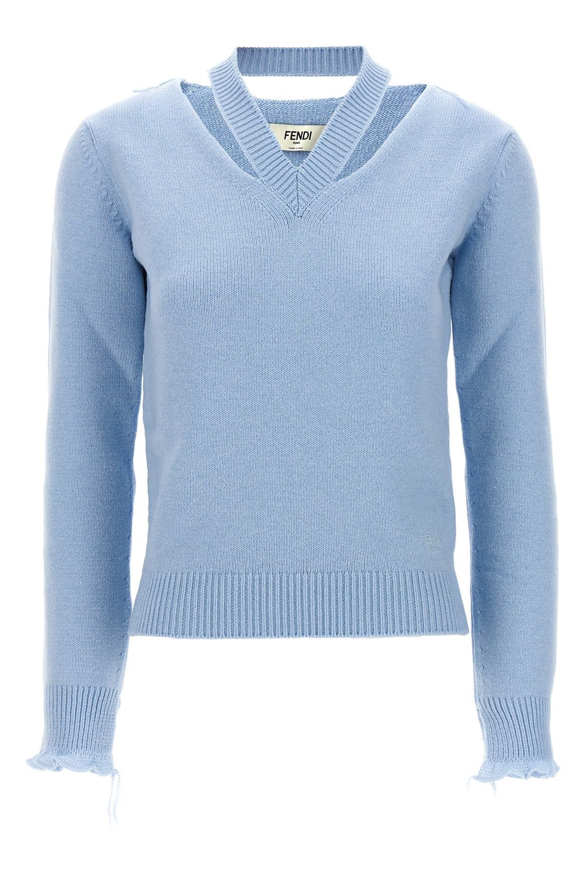 image of Fendi Cut-Out Sweater in Light Blue, Women's (Size XS)