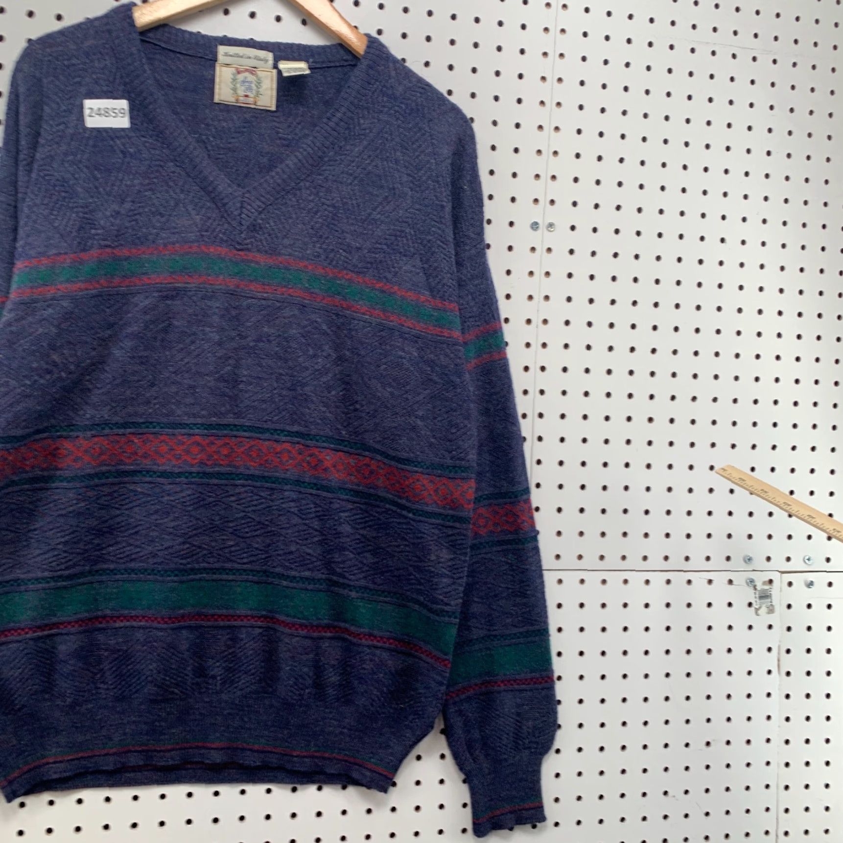 Sears VTG Sears Roebuck V-Neck Sweater Blue Wool Blend M Made in Italy 22x28.5 Striped 80s 90s Mens Sweater Size US M / EU 48-50 / 2 - 4 Thumbnail