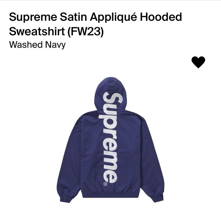 Supreme Supreme Satin Appliqué Hooded Sweatshirt Washed Navy | Grailed