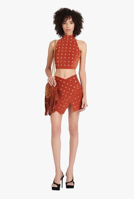 Balmain o1y0625 Mini Skirt in Brown Size 28" / US 6 / IT 42 - 6 Thumbnail