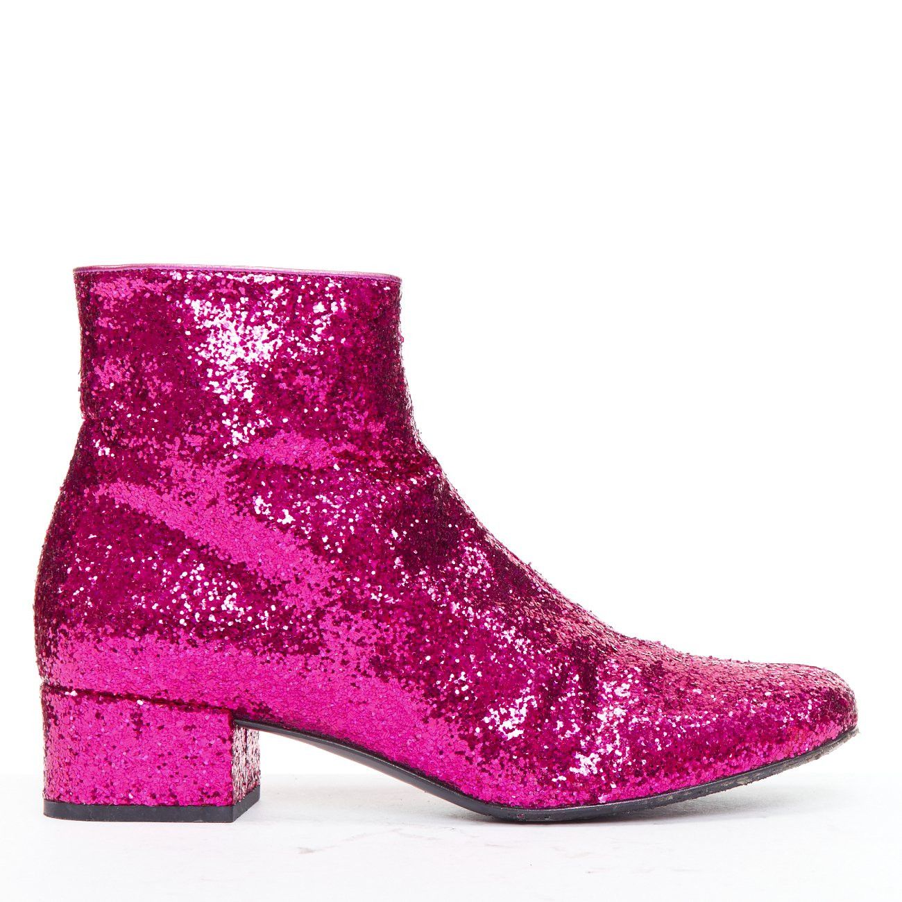 Saint Laurent Paris SAINT LAURENT Babies 40mm hot pink glitter chunky heel chelsea boots EU38.5 Size US 8.5 / IT 38.5 - 1 Thumbnail