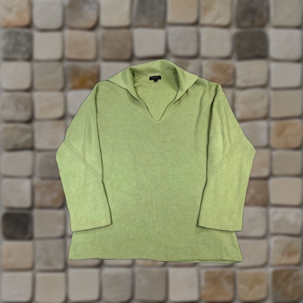 Rag & Bone rag & bone Sweater Womens Medium Green Cotton Knit Pullover Pullover V-Neck Casual Fall Winter Spring Size M / US 6-8 / IT 42-44 - 1 Thumbnail