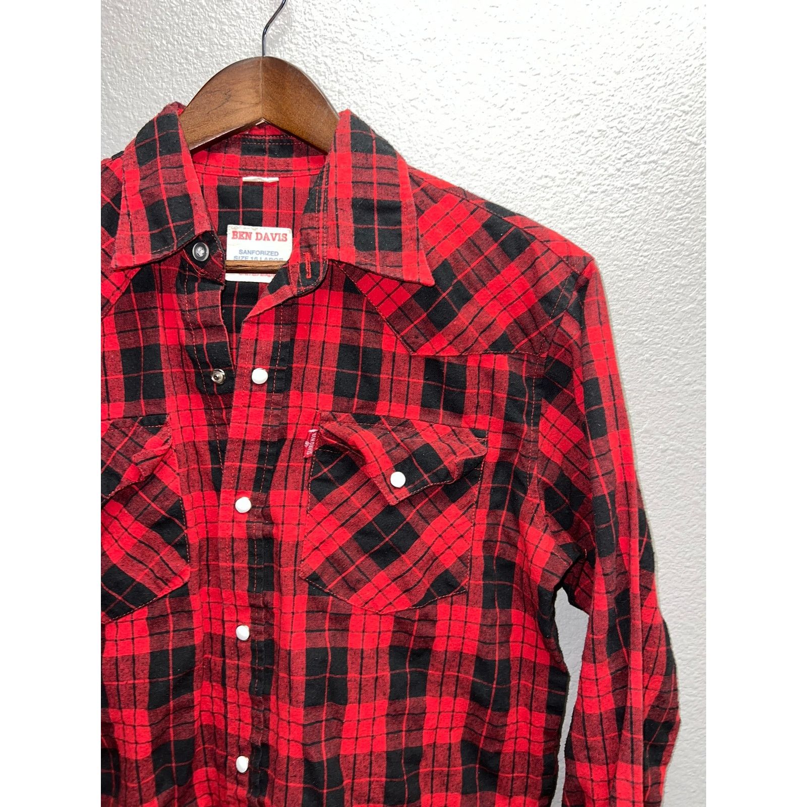Ben Davis Vintage 70s 80s Ben David Sanforized Red Pearl Snap Shirt M Size US M / EU 48-50 / 2 - 2 Thumbnail