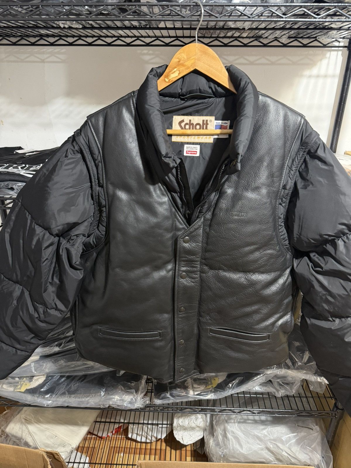 Schott × Supreme Supreme Schott Chevron Leather Down Puffer Jacket