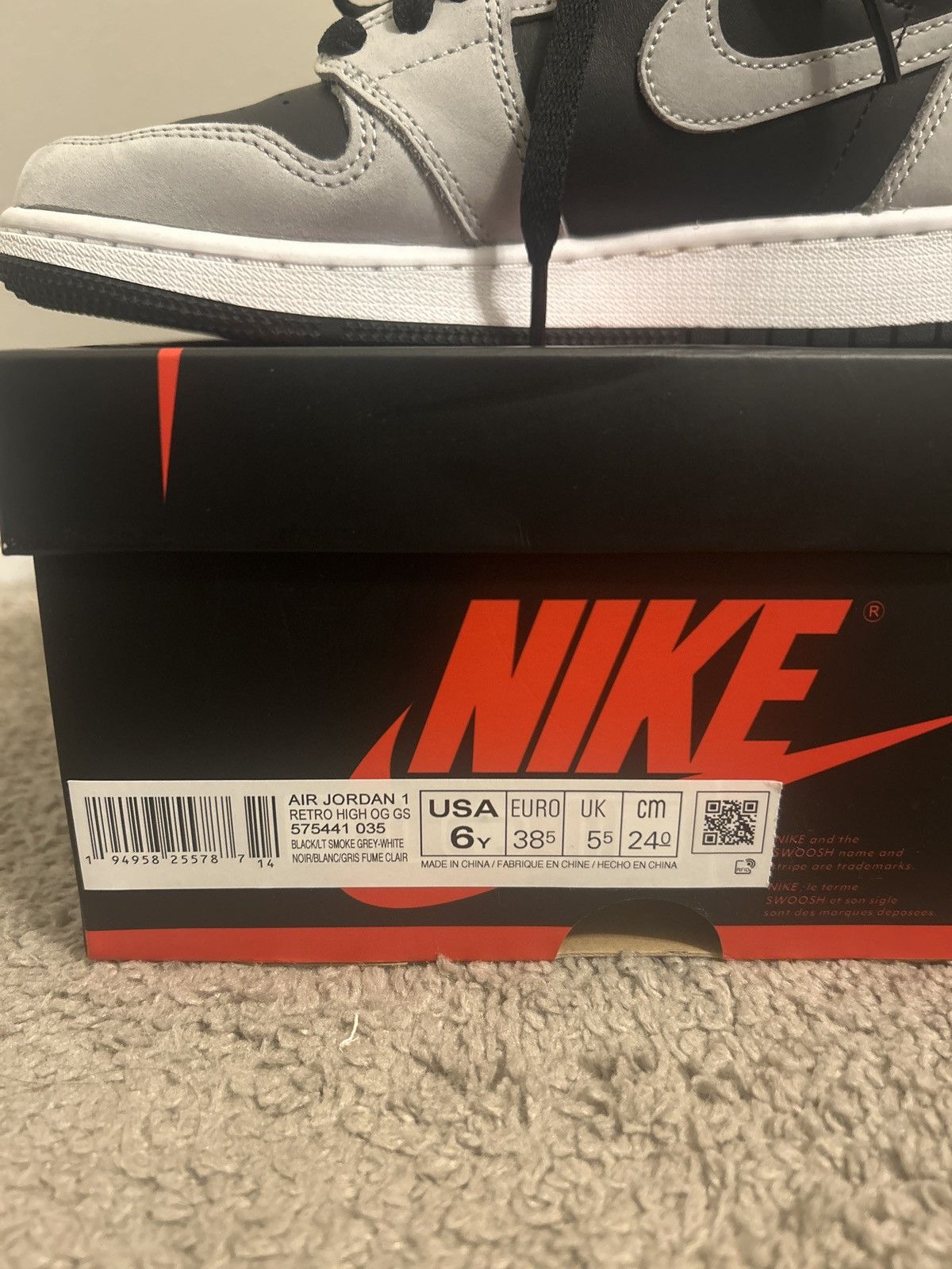 Jordan Brand Air Jordan 1 Retro High OG GS "Shadow 2.0" Size US 6 / EU 39 - 8 Thumbnail