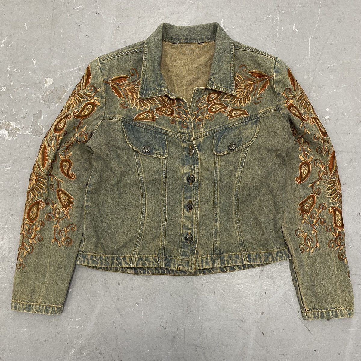 Japanese Brand × Kapital × Vintage Vtg 80s 90s Gordon & James Embroidered Damask Denim Jacket Size M / US 6-8 / IT 42-44 - 1 Thumbnail
