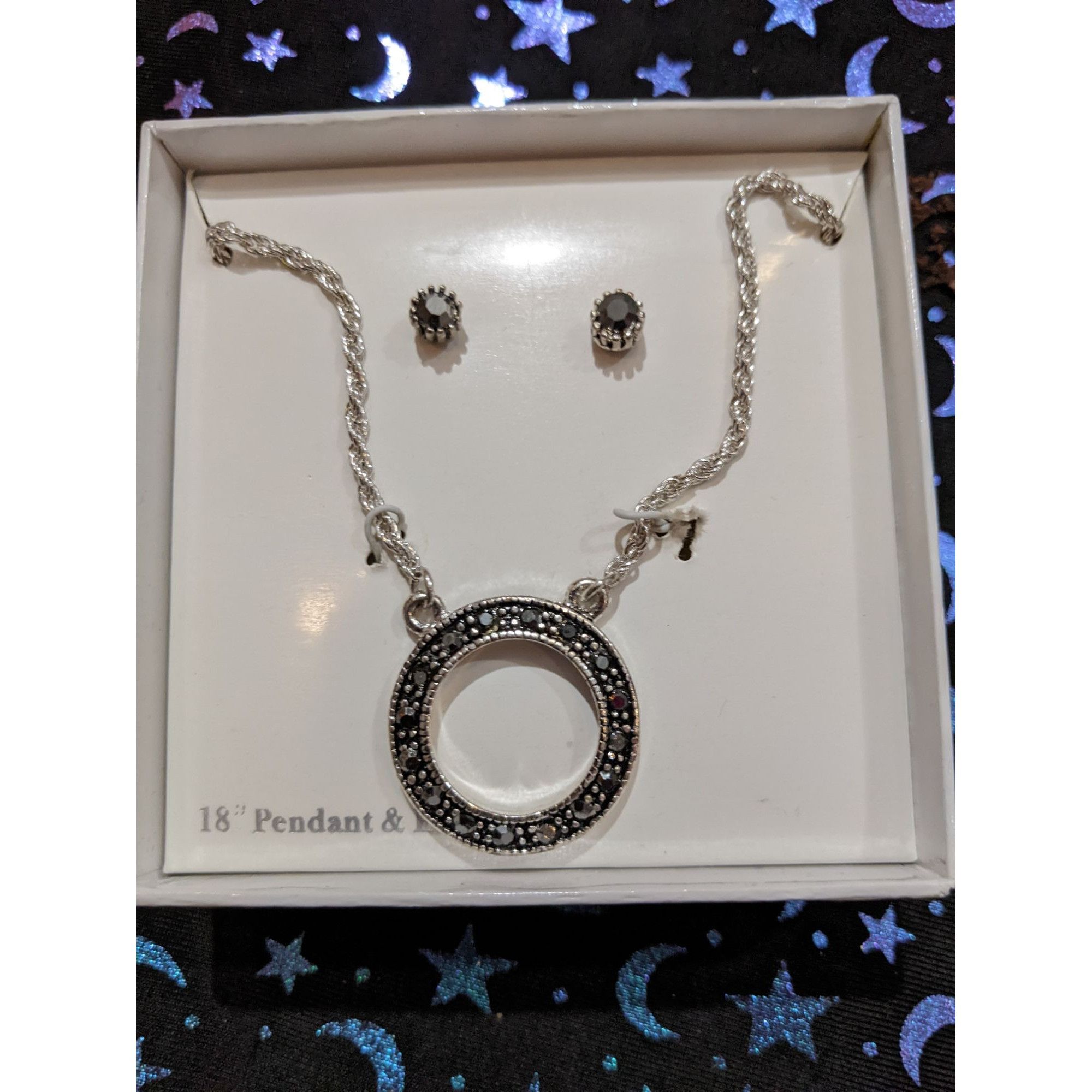Other Black And Silver Tone Open Circle Pendant With Matching Stud Size ONE SIZE - 1 Thumbnail