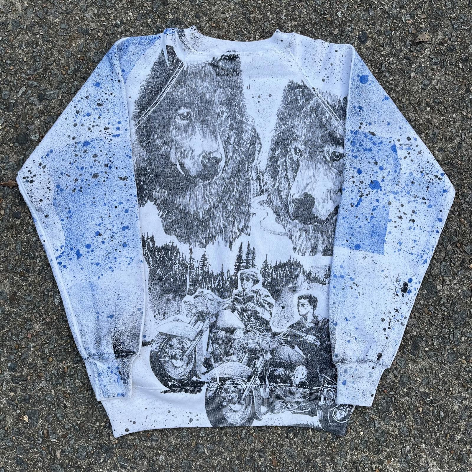 Vintage Vintage 90s All Over Print Wolf Motorcycle Nature Sweatshirt Size US M / EU 48-50 / 2 - 2 Thumbnail