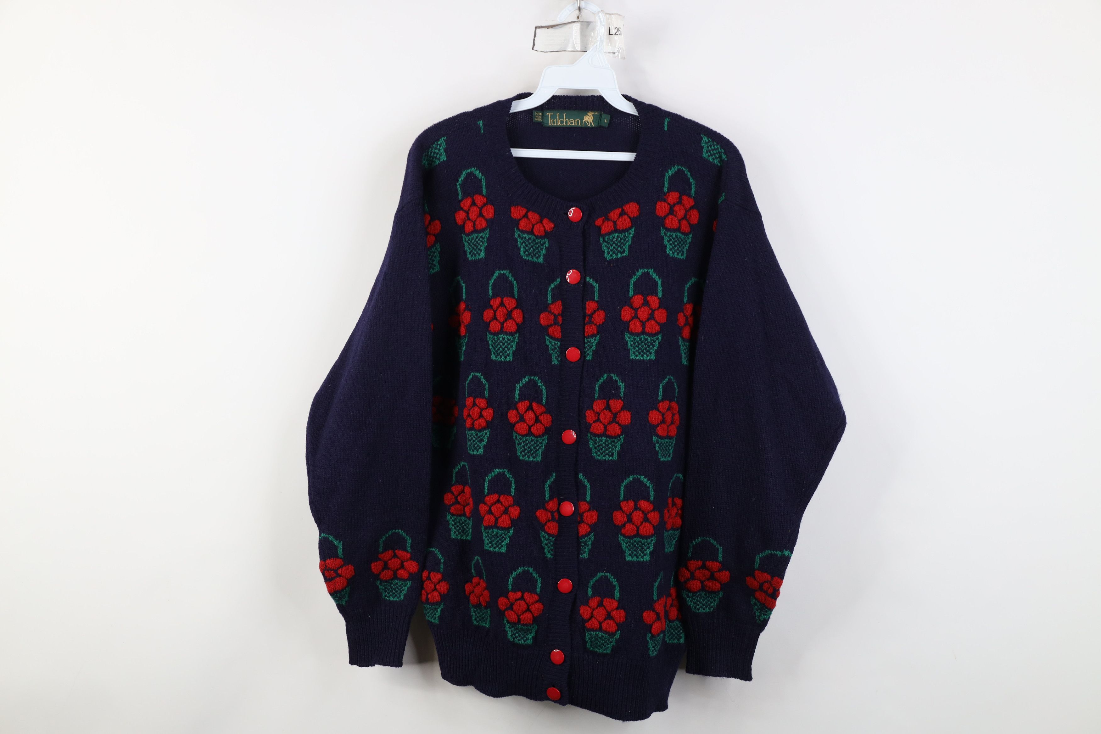 Vintage Vintage 90s Streetwear Basket Wool Knit Cardigan Sweater Size L / US 10 / IT 46 - 1 Thumbnail