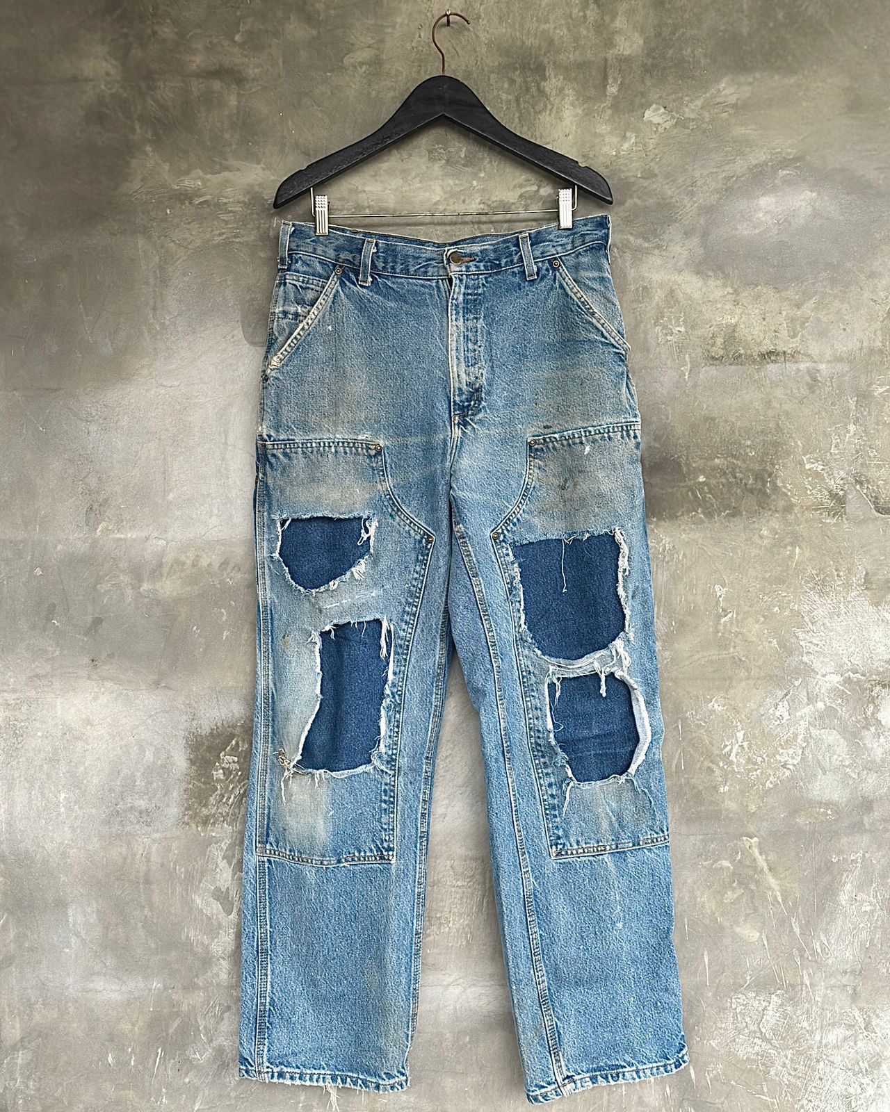 TRASHED VINTAGE CARHARTT DOUBLE KNEE PANTS DENIM - 1990S