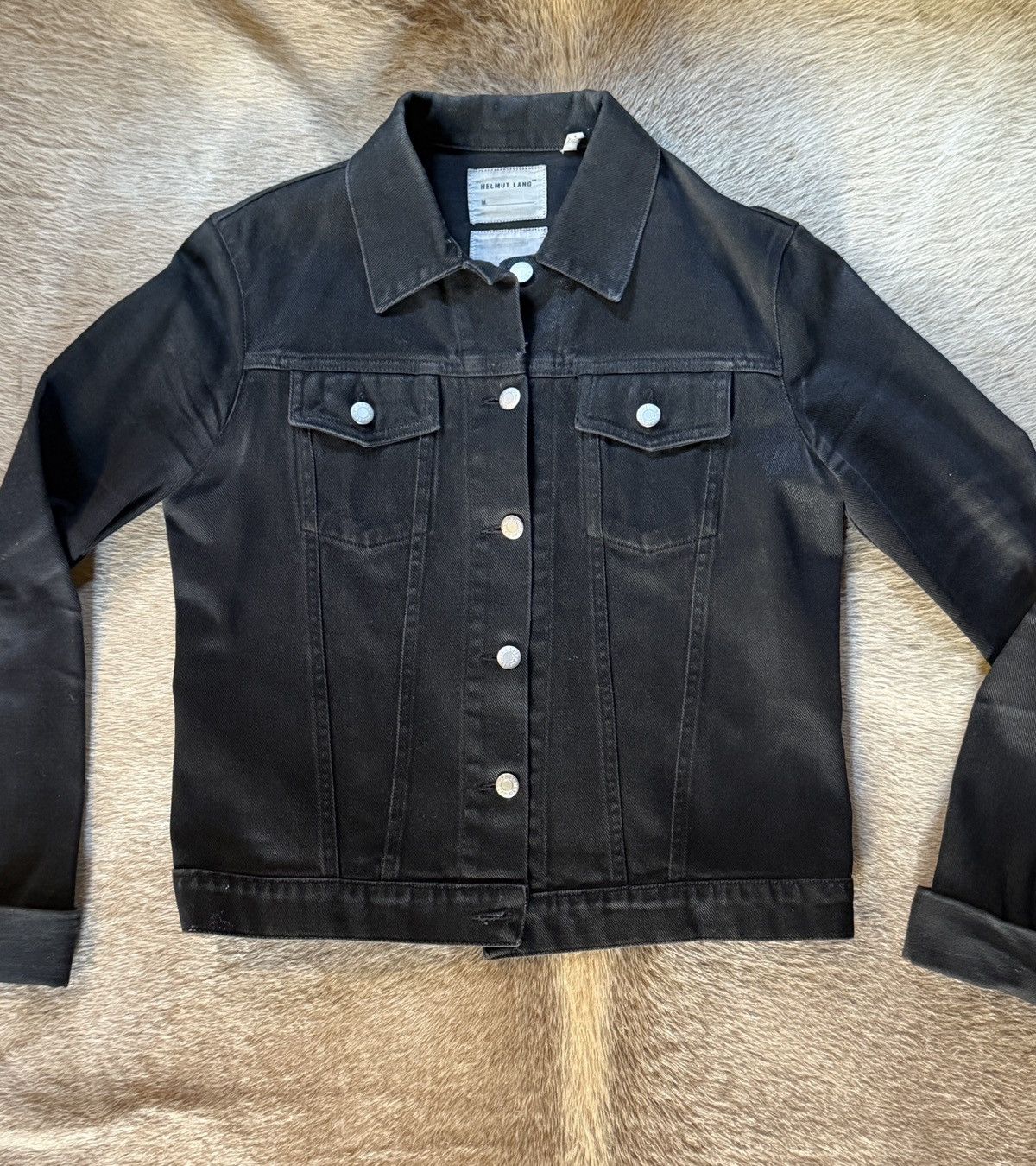 Helmut Lang Vintage 1999 Helmut Lang Black Denim Jacket Sz 42 Waxed Worn Size US XS / EU 42 / 0 - 2 Thumbnail