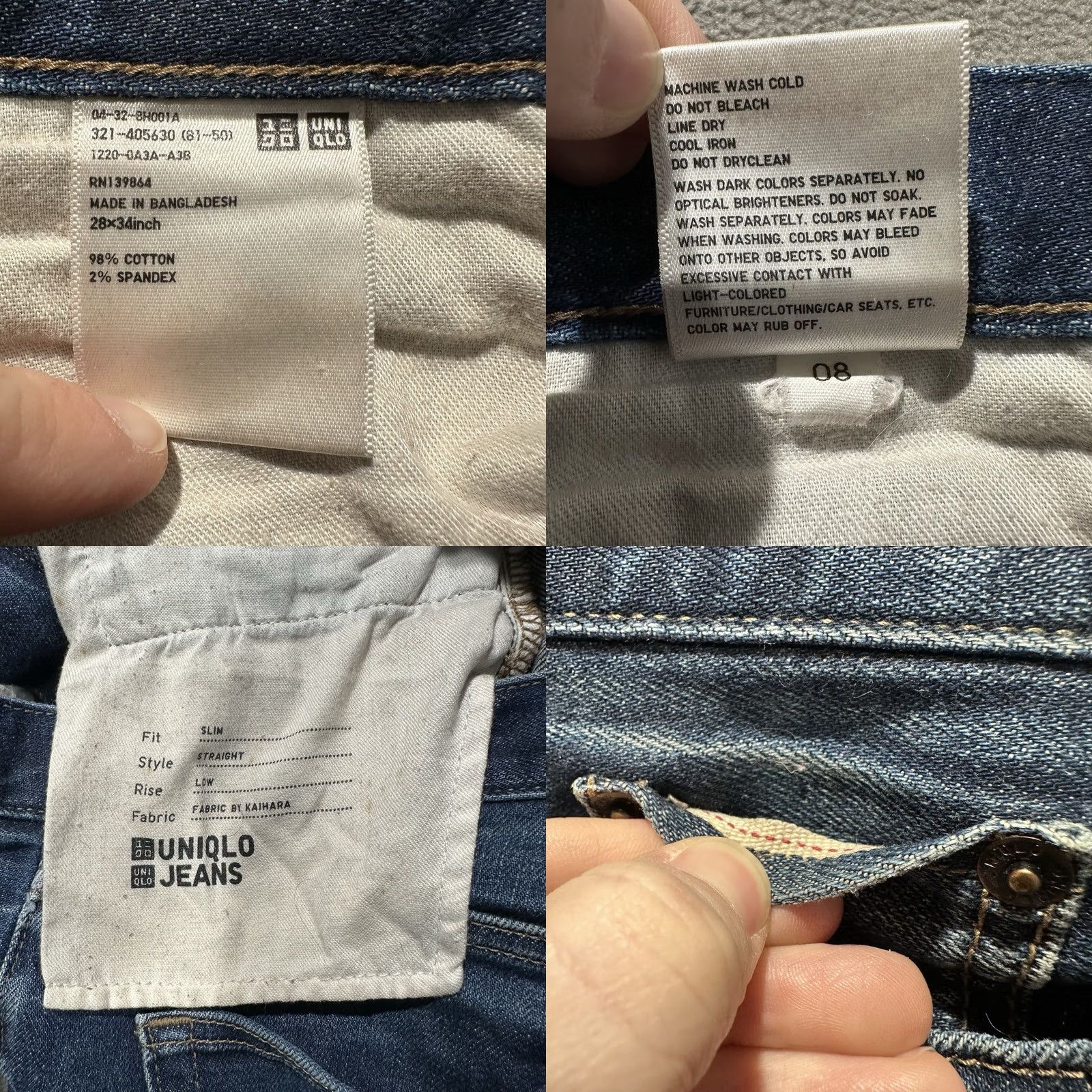 Uniqlo Uniqlo Mens Jeans Blue Selvedge Denim Slim Straight Low Rise Kiahara 28x34 Size US 28 / EU 44 - 8 Thumbnail
