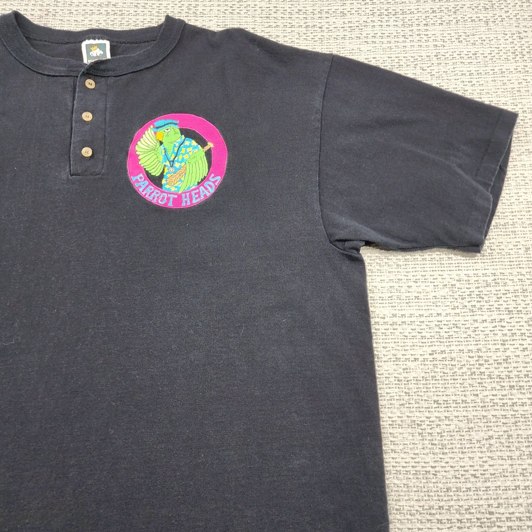 Vintage VINTAGE Cotton Deluxe Parrot Heads Shirt Mens XL Black Henley Short Sleeve Cotton Deluxe Logo Graphic Print 90s USA Mens XL Black Parrot Heads Shirt Size US XL / EU 56 / 4 - 2 Thumbnail
