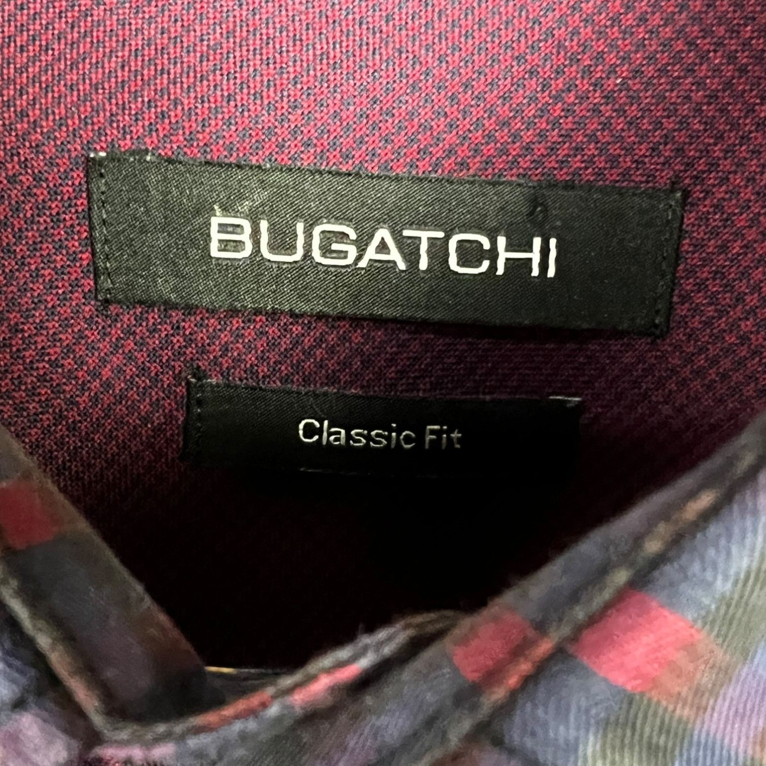 BUGATCHI Men's Bugatchi Plaid Dark Red/Navy Blue Button-Up Shirt - M Size US M / EU 48-50 / 2 - 3 Thumbnail