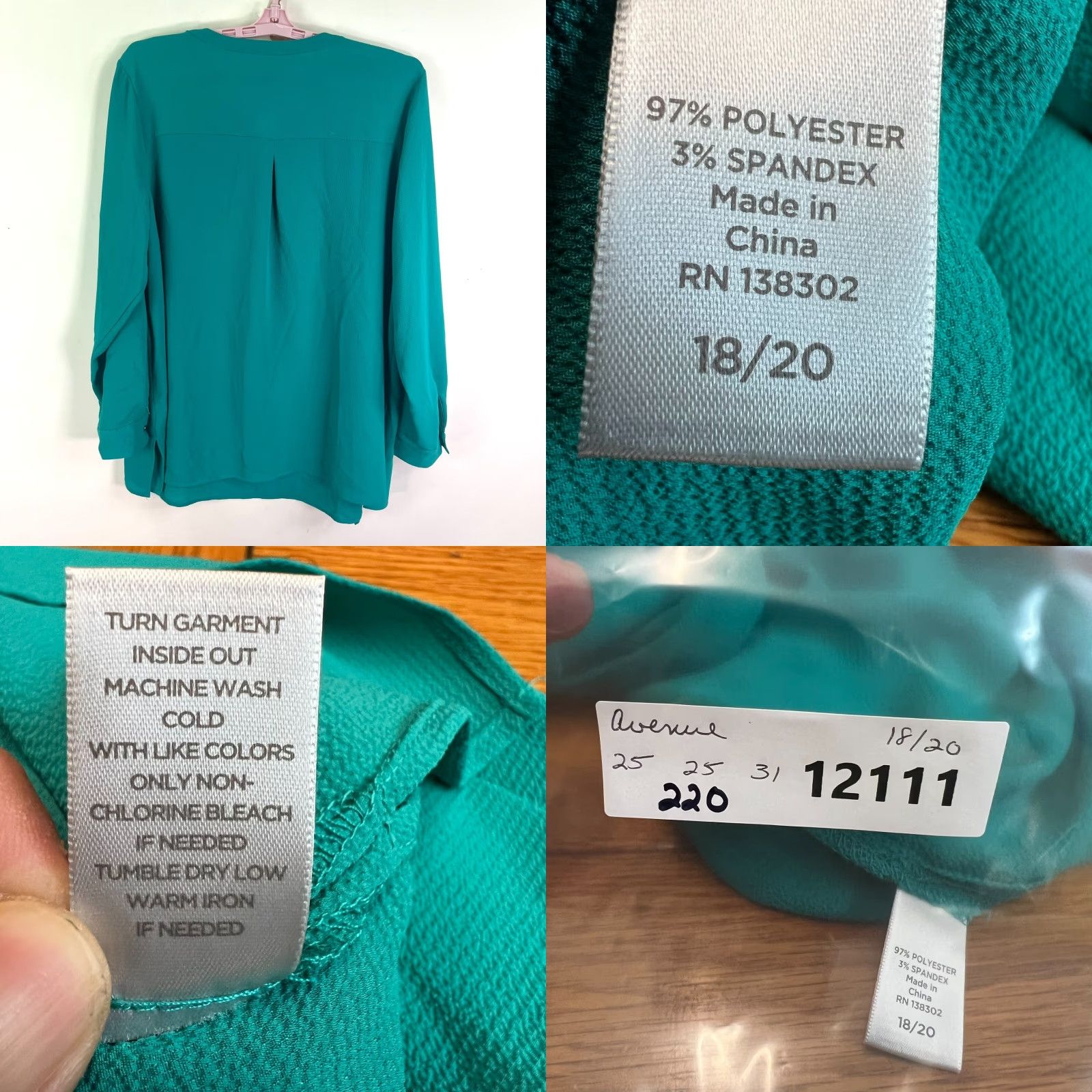 Avenue Avenue Tunic Shirt Women 1X Seafoam Green Long Sleeve Button Accent Bohemian 1X Plus Size Womens Size XL / US 12-14 / IT 48-50 - 8 Thumbnail