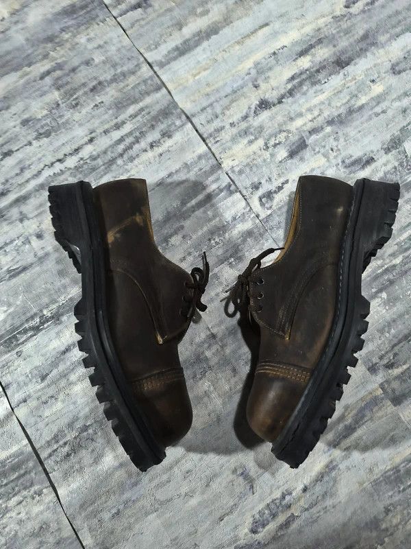 Genuine Leather Vtg Dark Brown Chunky Leather Metal Front Shoes Workwear Size US 8 / IT 38 - 4 Thumbnail