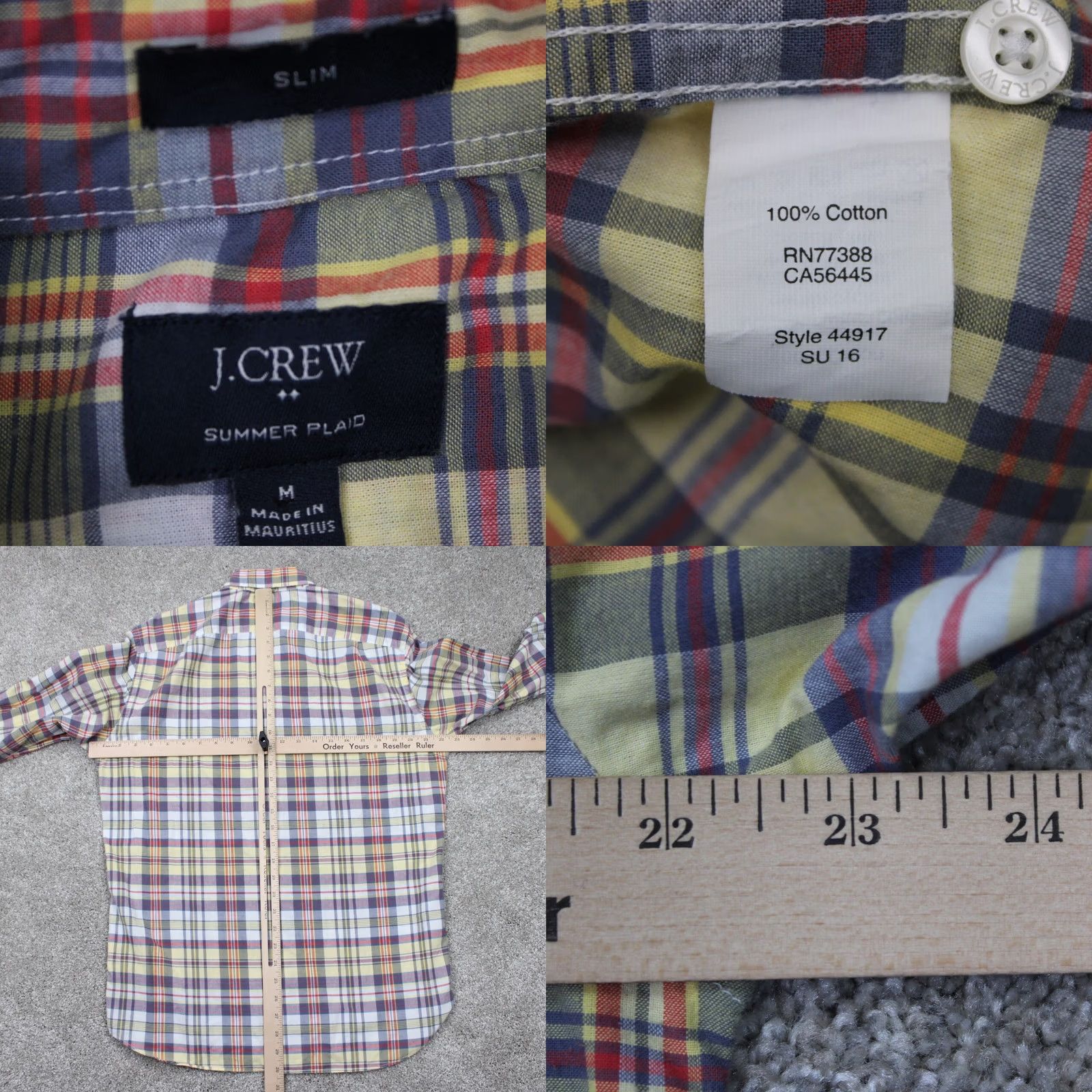 J.Crew J.CREW Slim Fit Plaid Shirt Mens Medium Red Blue Yellow Button-Down L/S Cotton Shirt Size US M / EU 48-50 / 2 - 8 Thumbnail