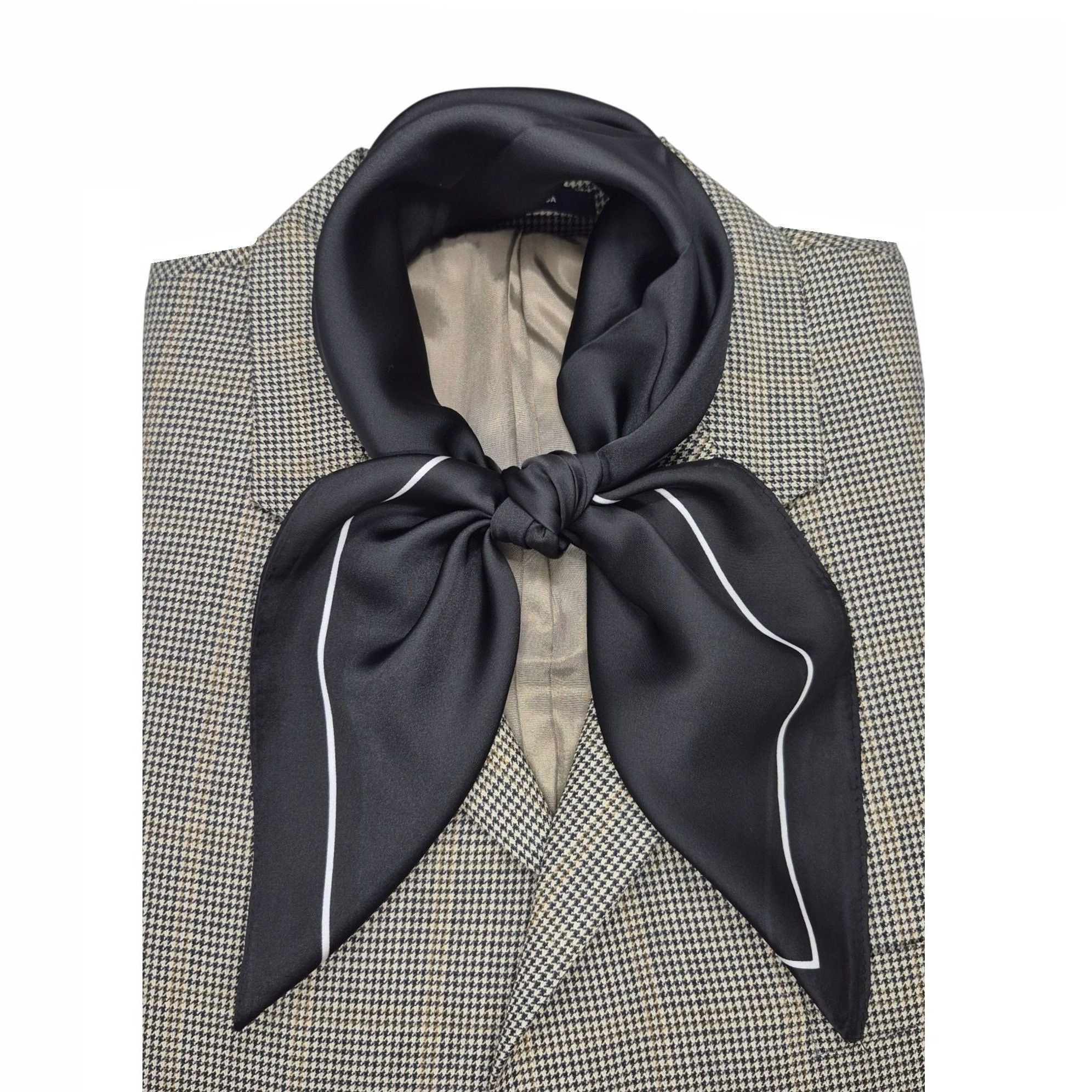 Other ✨Elegant Bandana Square Silky Scarf BLACK White border Soft Size ONE SIZE - 1 Thumbnail