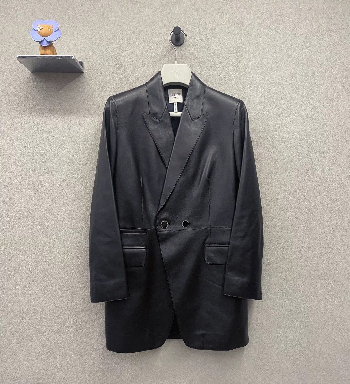 Hermes HERMES Black Leather Button Coat Size US S / EU 44-46 / 1 - 1 Thumbnail