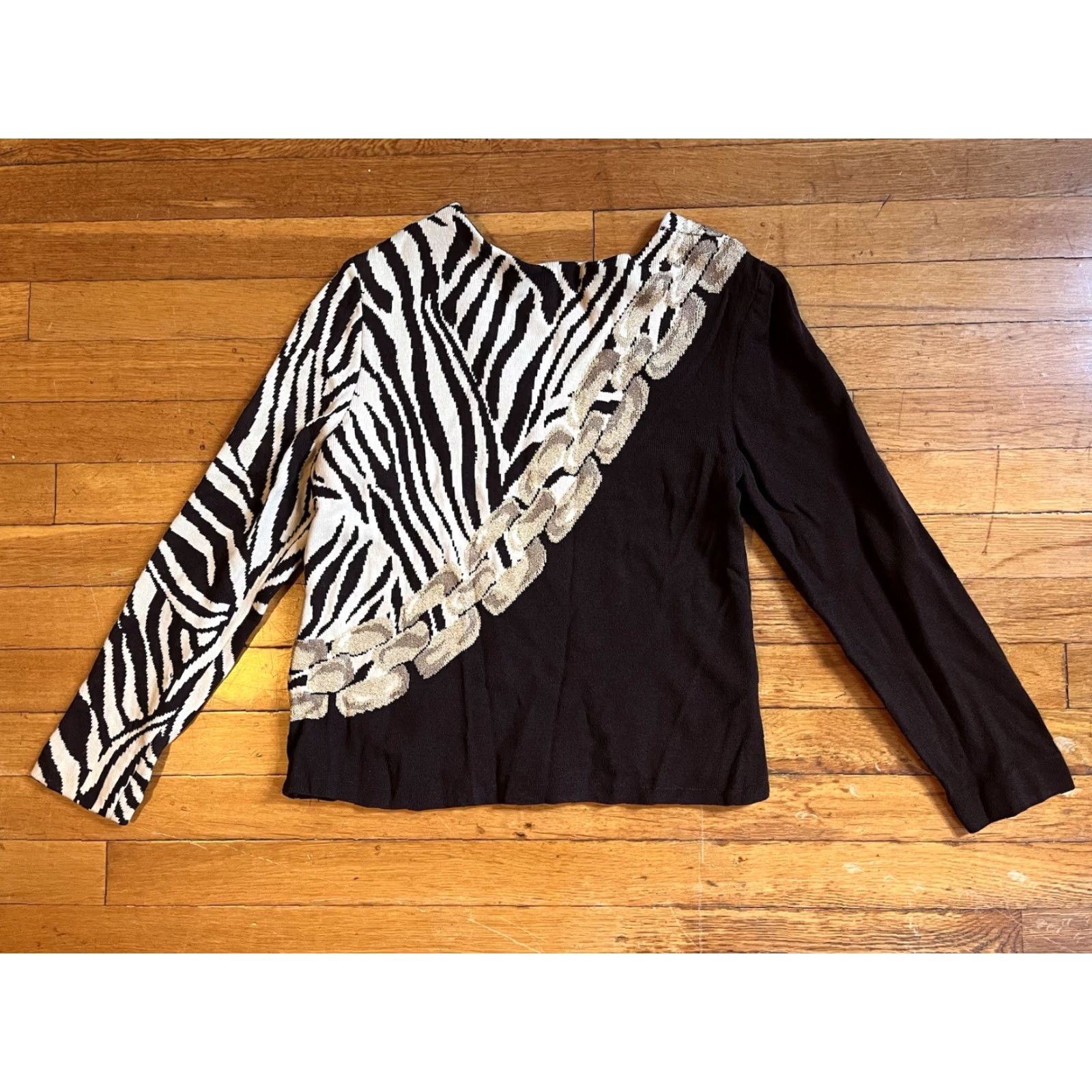 St. John VINTAGE St. John Santana Knit Zebra Chain Sweater Women's P Brown Cardigan Knit Zebra Pattern Fall Winter Size S / US 4 / IT 40 - 6 Thumbnail