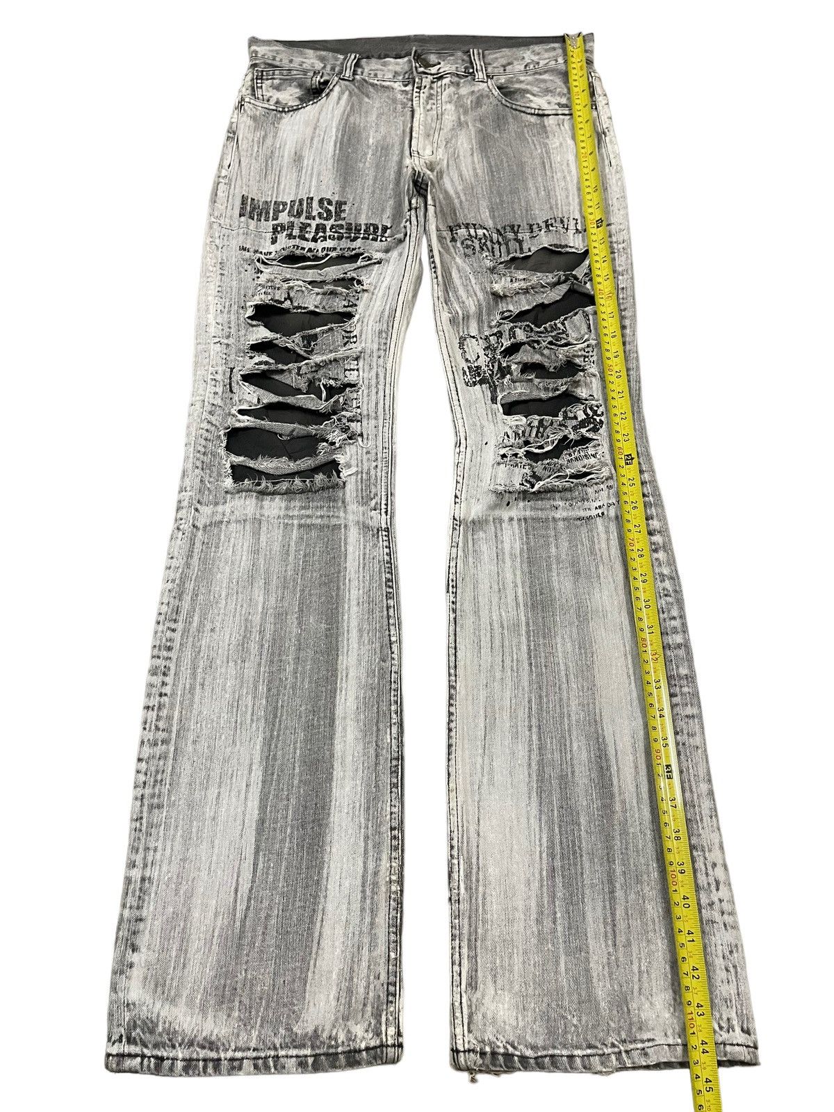 If Six Was Nine Vintage Japanese Skull Punk Distressed Bondage Flare Jeans Size US 33 - 12 Thumbnail