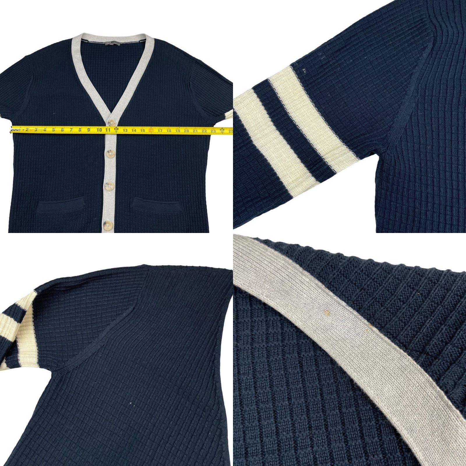 Vince Vince Men’s Cardigan Sweater XL Long Sleeve V-Neck Blue Gray Ivory Stripe Knit Size US XL / EU 56 / 4 - 8 Thumbnail