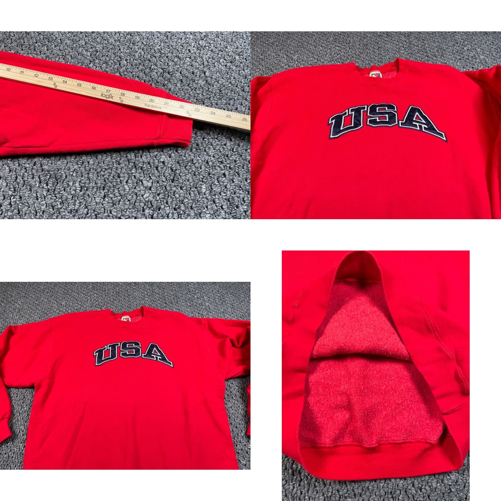 Fruit Of The Loom VINTAGE Fruit of the Loom USA Arc Em broidered Sweatshirt Red XL Men's Crewneck Heavyweight Cotton-Polyester 90s Size US XL / EU 56 / 4 - 8 Thumbnail