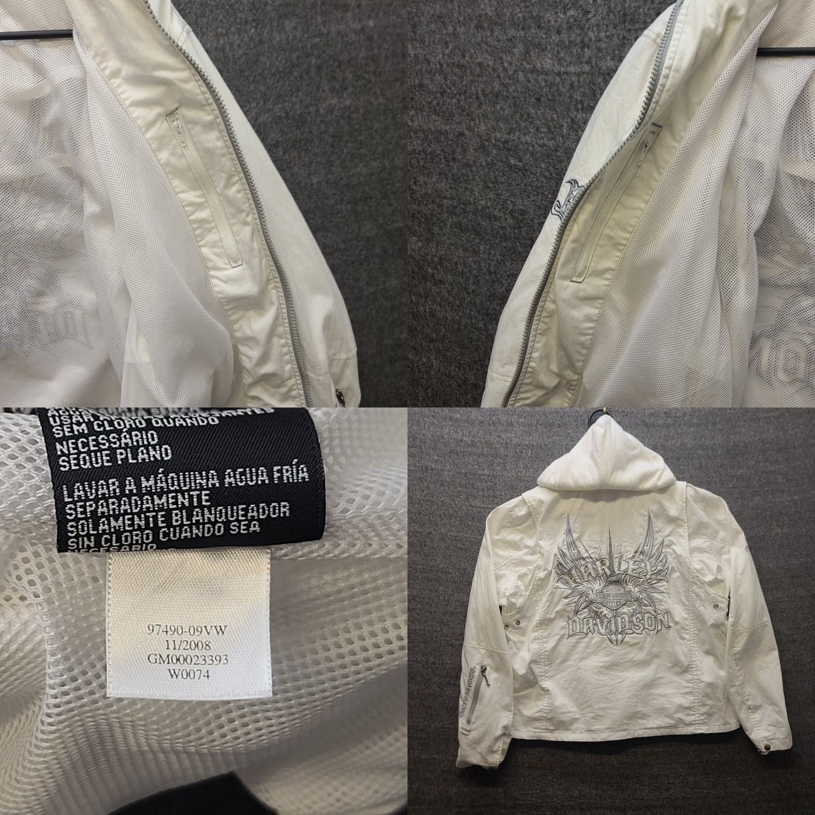 Harley Davidson Harley-Davidson Jacket Womens S Logo Hooded Mixed Media Textured Knit Cropped Short Sleeve Long Sleeve Zip Front Regular Fit Biker Style White Size S / US 4 / IT 40 - 9 Thumbnail
