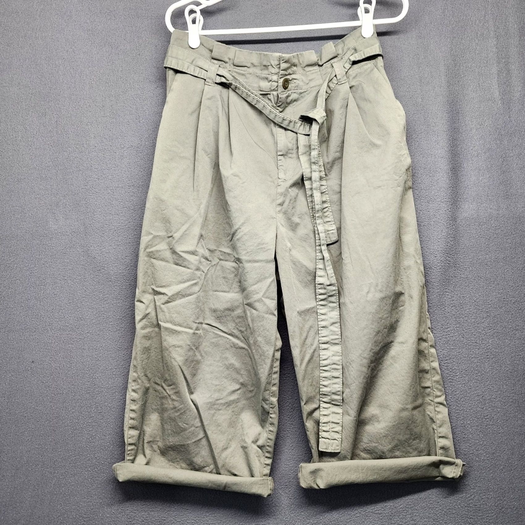 Everlane Everlane Paperbag Pants Womens Large Green Waist Tie Pleated High Rise Wide-Leg Cotton Size 36" / US 14 / IT 50 - 3 Thumbnail