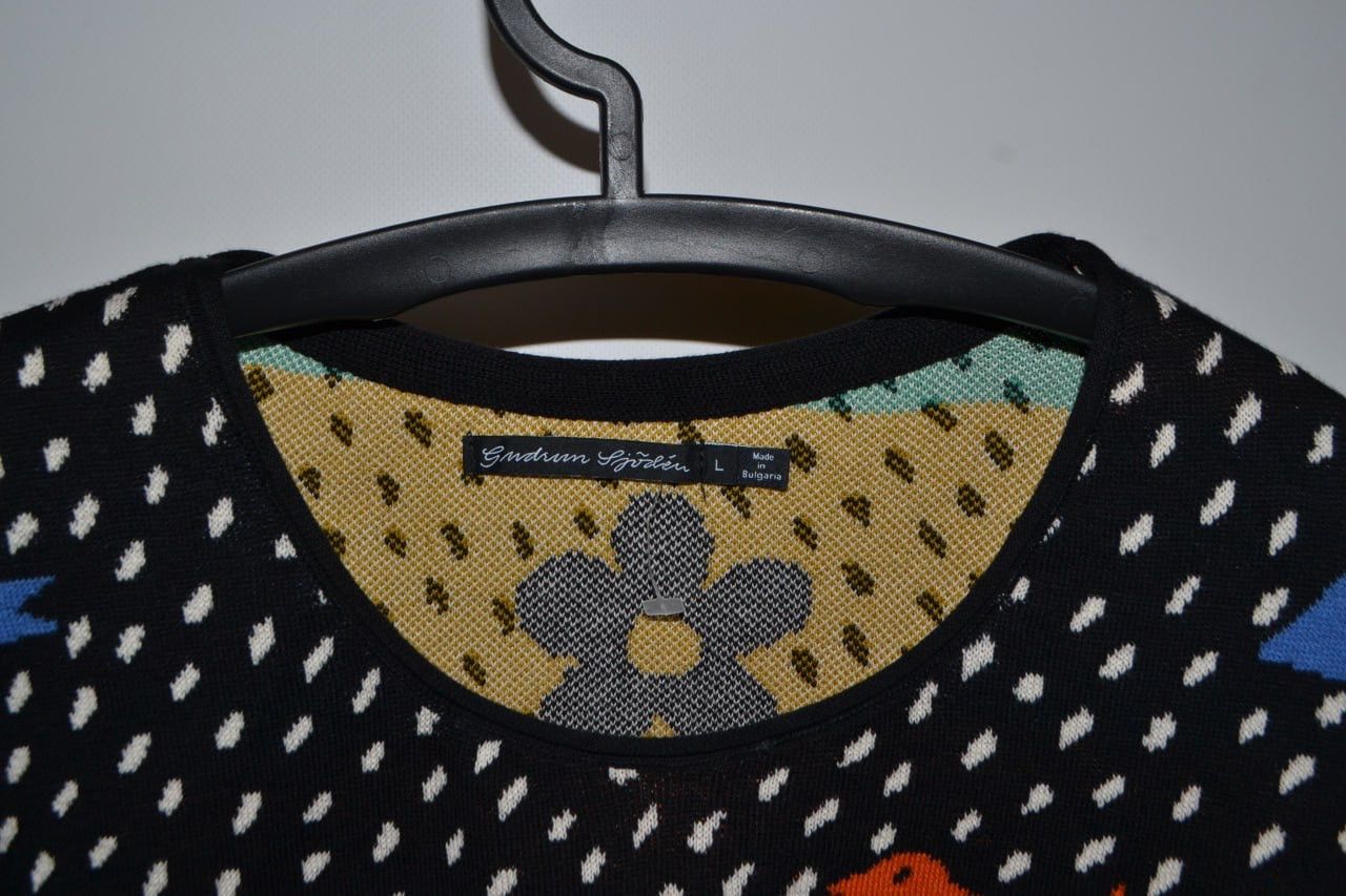 Designer × Desigual Gudrun Sjoden Black White Colorful Bird Pullover Sweater Size L / US 10 / IT 46 - 2 Thumbnail