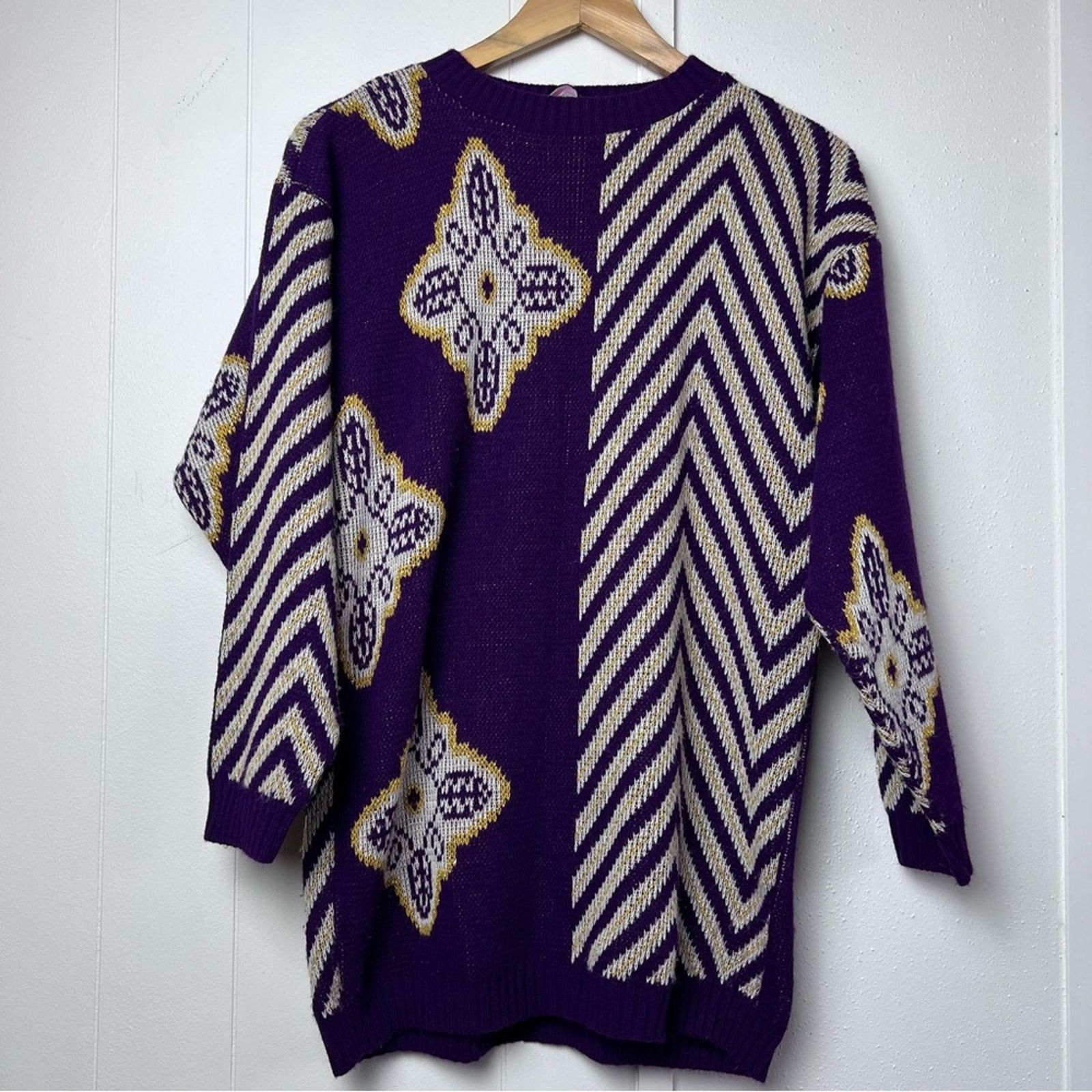 Vintage Vintage Purple Cream Oversized Pullover Sweater Women Small Size S / US 4 / IT 40 - 5 Thumbnail