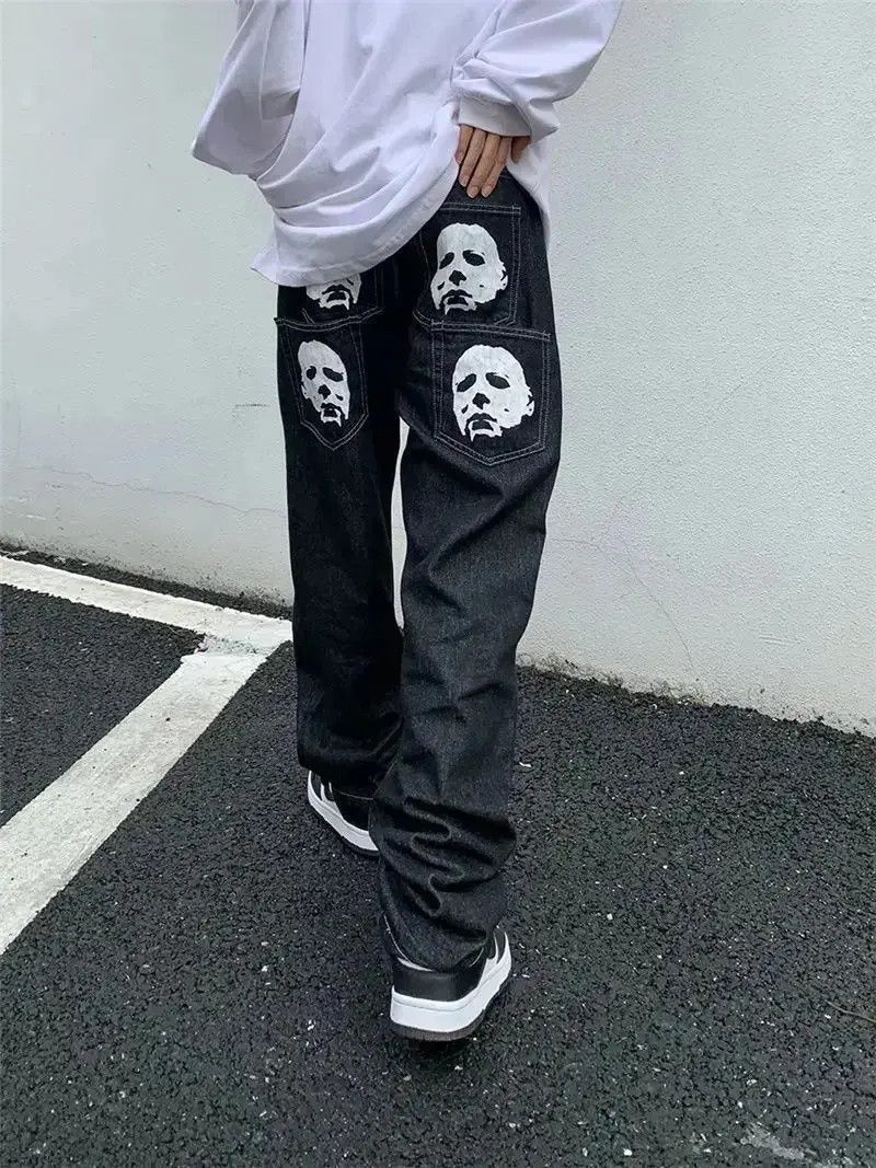 FACES Graphic Black Streetwear Denim Jeans