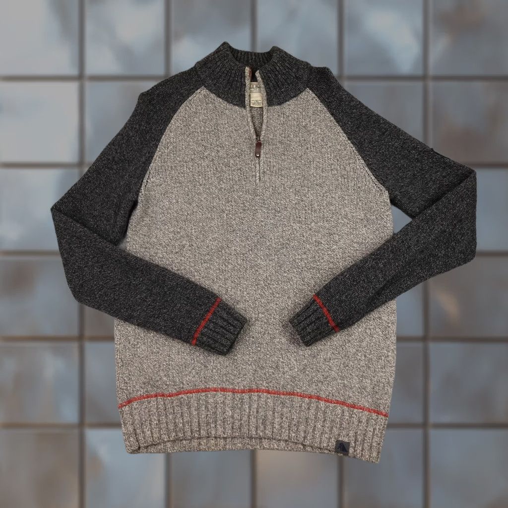 Vintage LL Bean Mens Large Gray Wool Sweater Half Zip Pullover Raglan Sleeves Outdoor Size US L / EU 52-54 / 3 - 1 Thumbnail