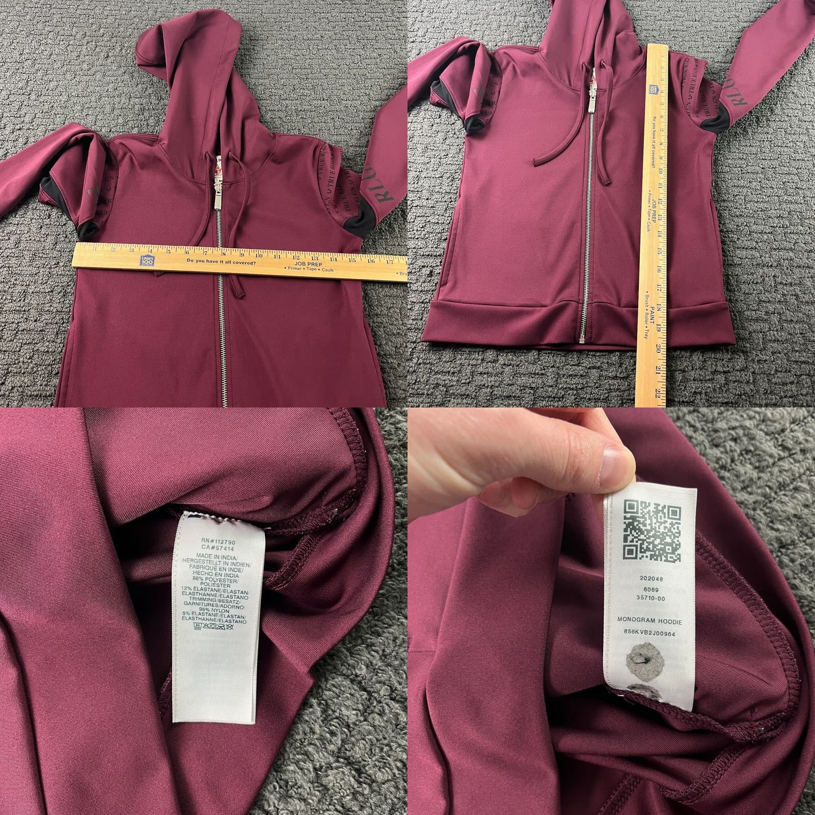 True Religion True Religion Hoodie XS Womens Burgundy Red Full Zip Jacket Monogram Logo Zipper Hooded Size XS / US 0-2 / IT 36-38 - 8 Thumbnail