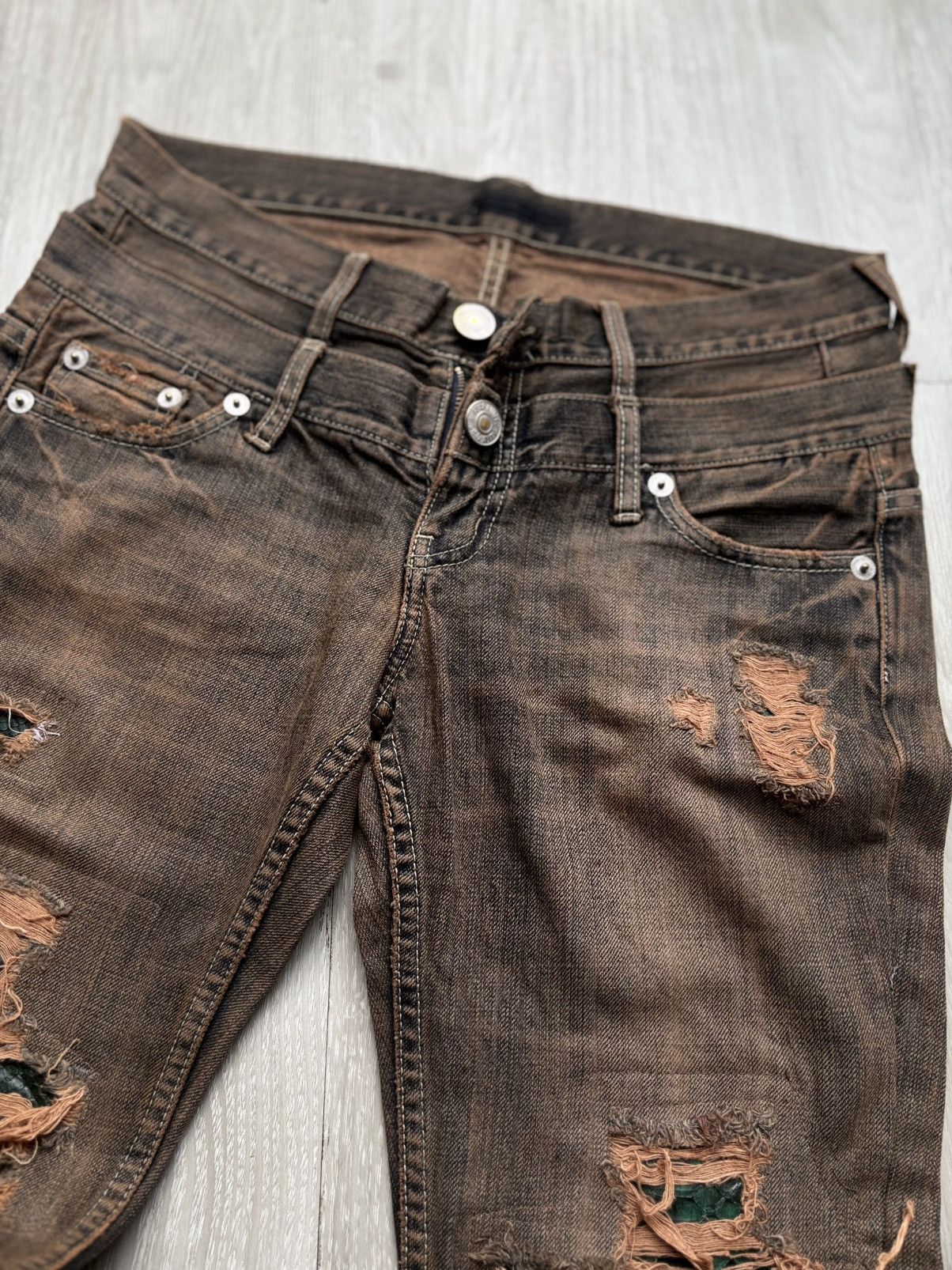 Japanese Brand VERTGARMENTS double waist mudwash flare jeans Size US 29 - 4 Thumbnail