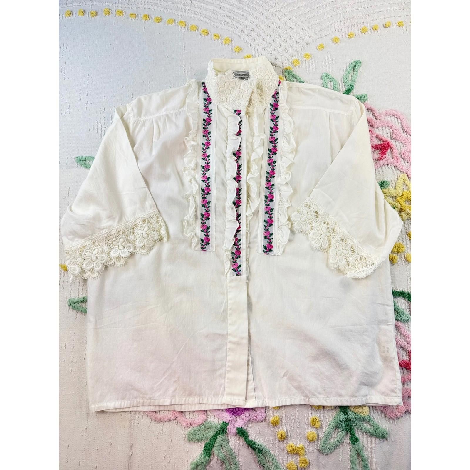 Other Seidensticker vtg Women White Lace Trim Embroidered 38 Size L / US 10 / IT 46 - 5 Thumbnail