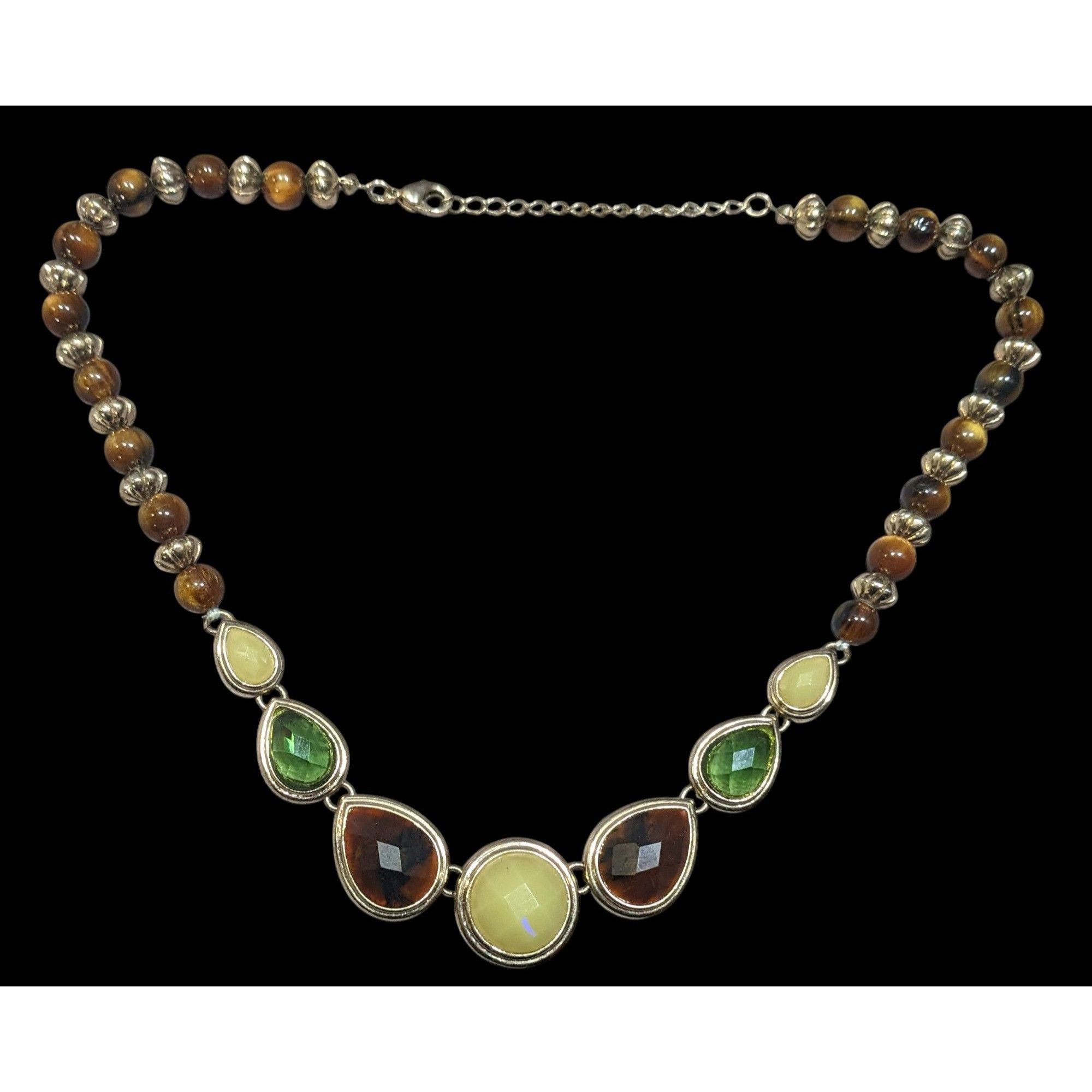 Other Vintage Brown And Green Gemmed Necklace With Brown And Silve Size ONE SIZE - 1 Thumbnail