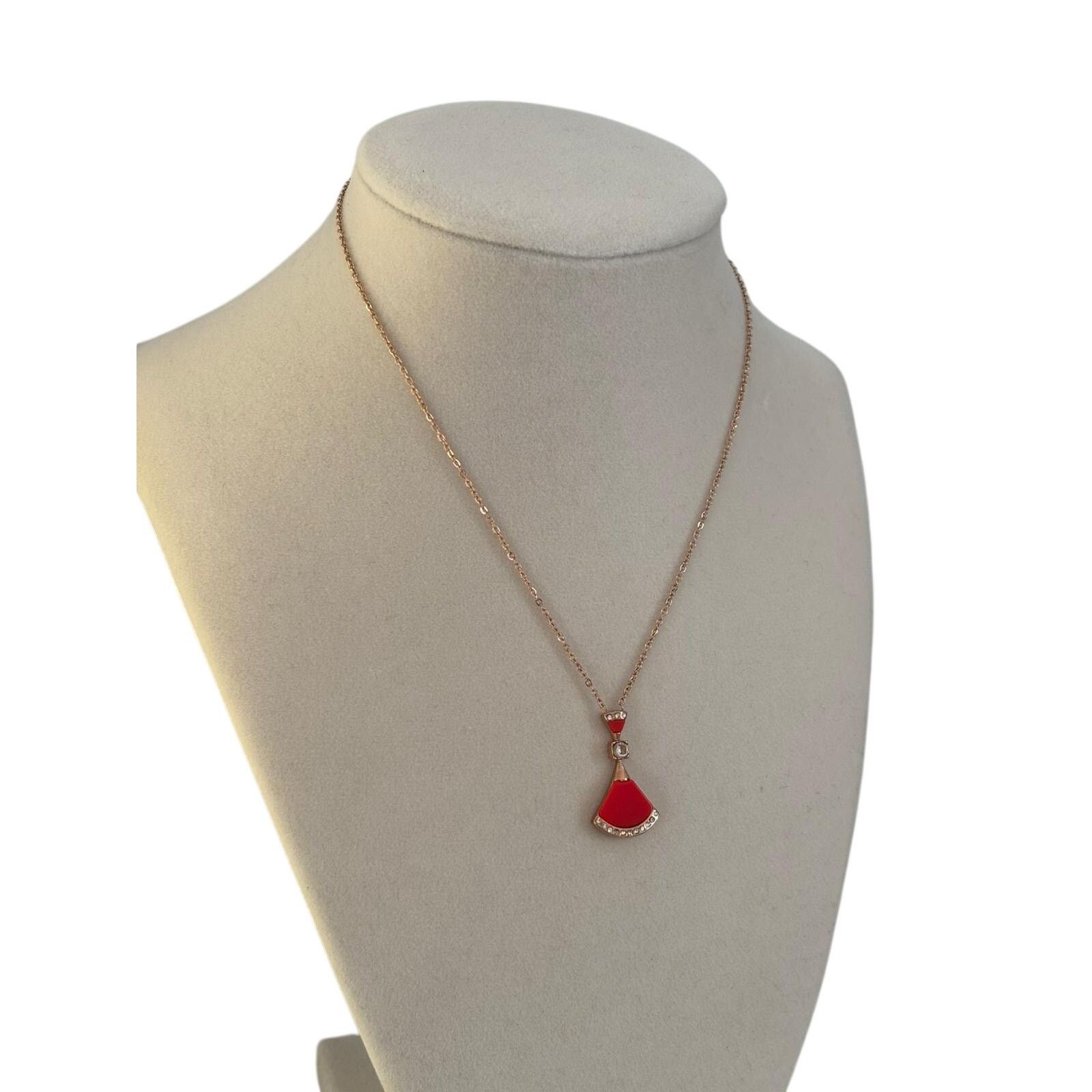 Other Red Pendant Necklace Gold Tone Stainless Steel Crystal Size ONE SIZE - 5 Thumbnail