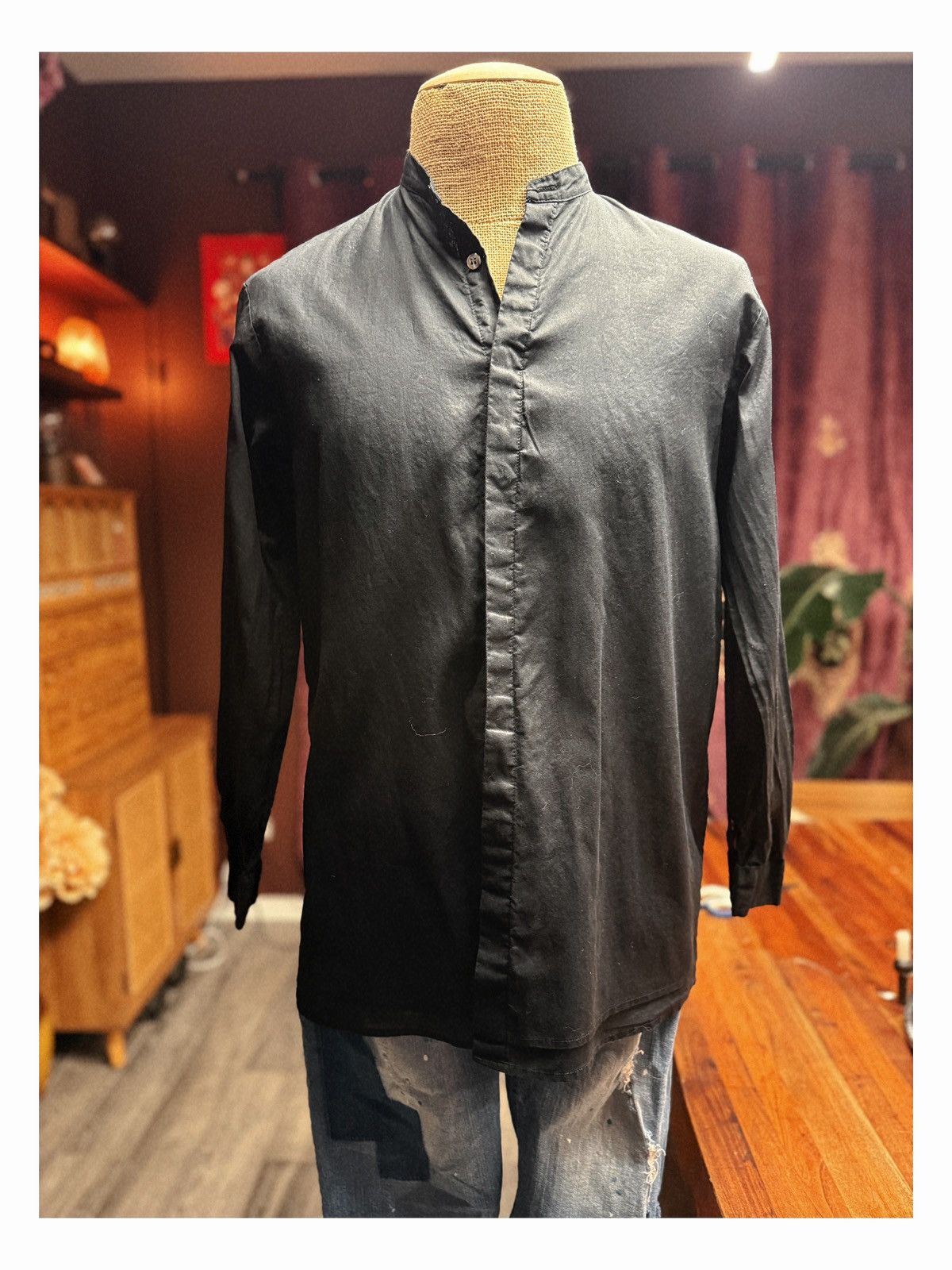 Other Black Mandarin Collar Shirt – Military-Inspired Minimalism Size US M / EU 48-50 / 2 - 1 Thumbnail