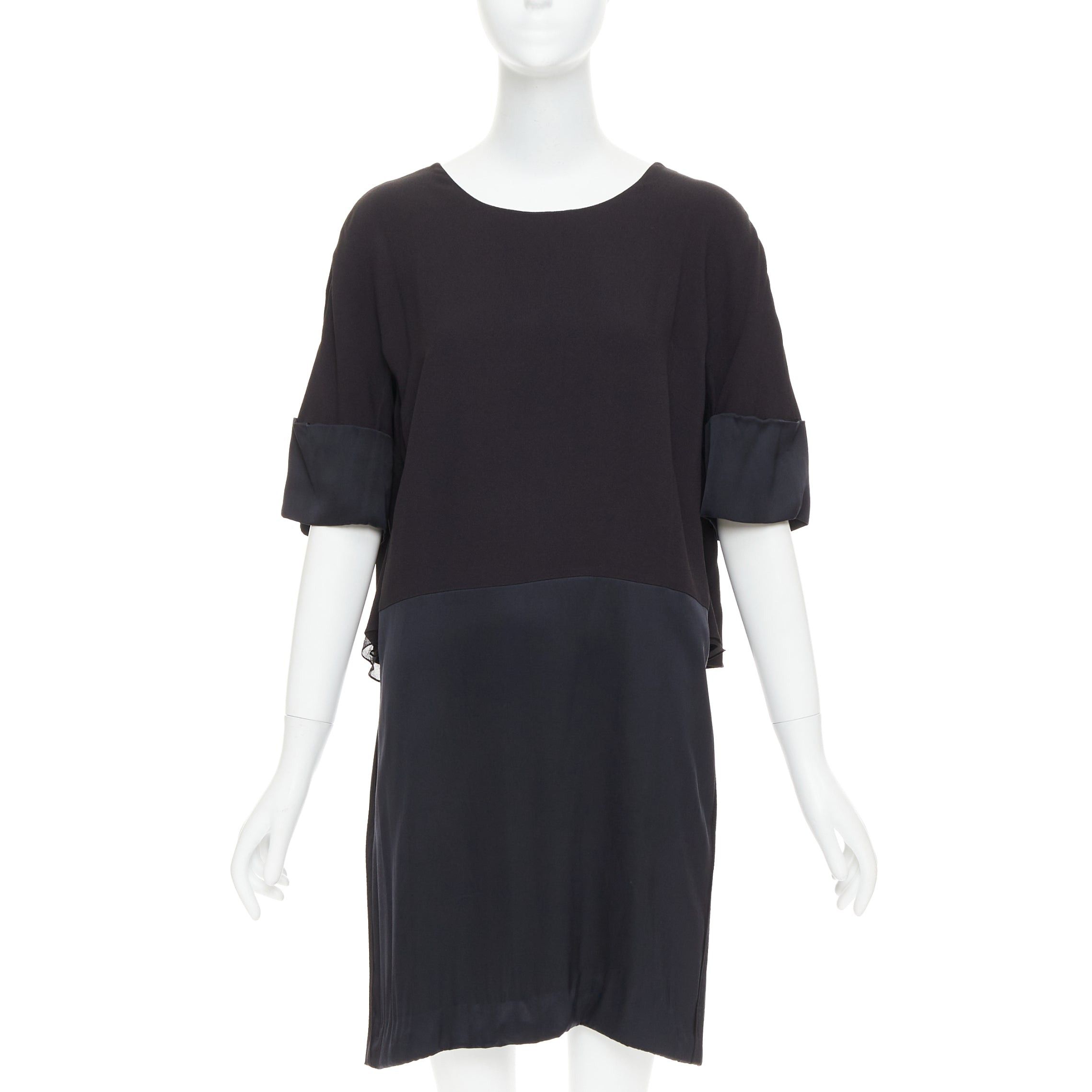 Chloe CHLOE black 100% silk crepe satin contrast cape back dress FR42 XL Size L / US 10 / IT 46 - 1 Thumbnail