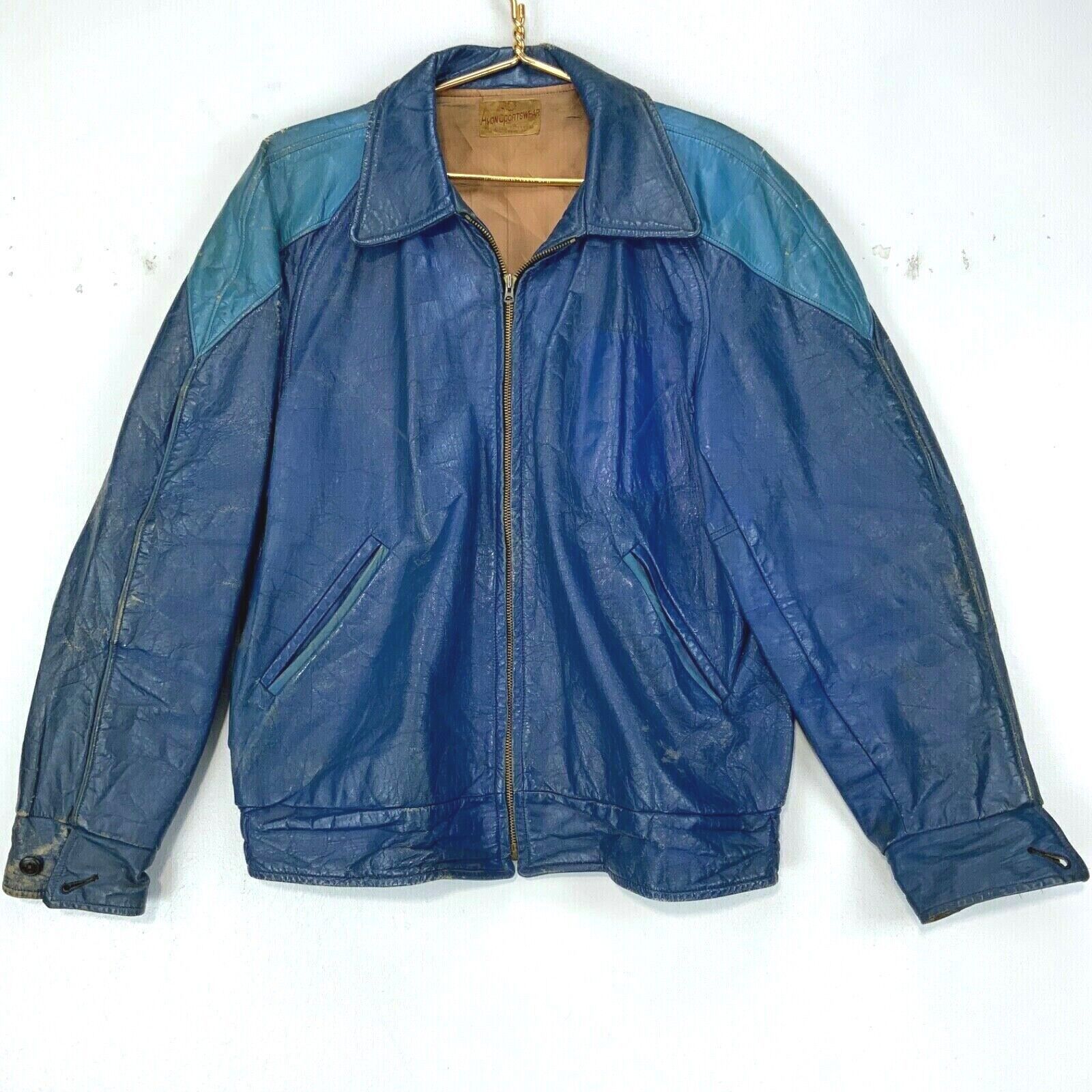 Vintage Avon Sportswear Vintage Leather Jacket Size Blue 50s Lightning  Zipper