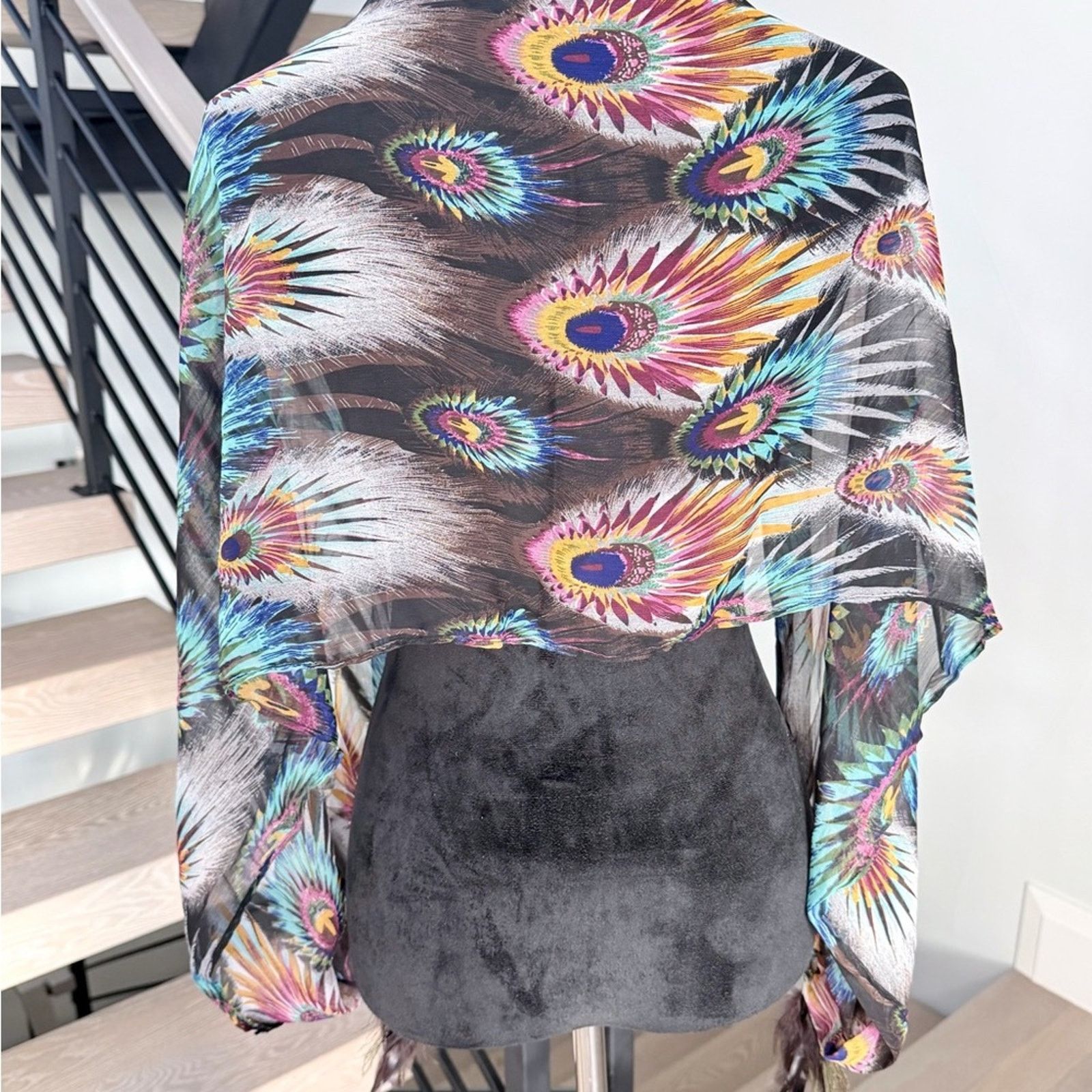 Other Peacock Feather Print Scarf Beach vacation Vintage Y2K Size ONE SIZE - 9 Thumbnail