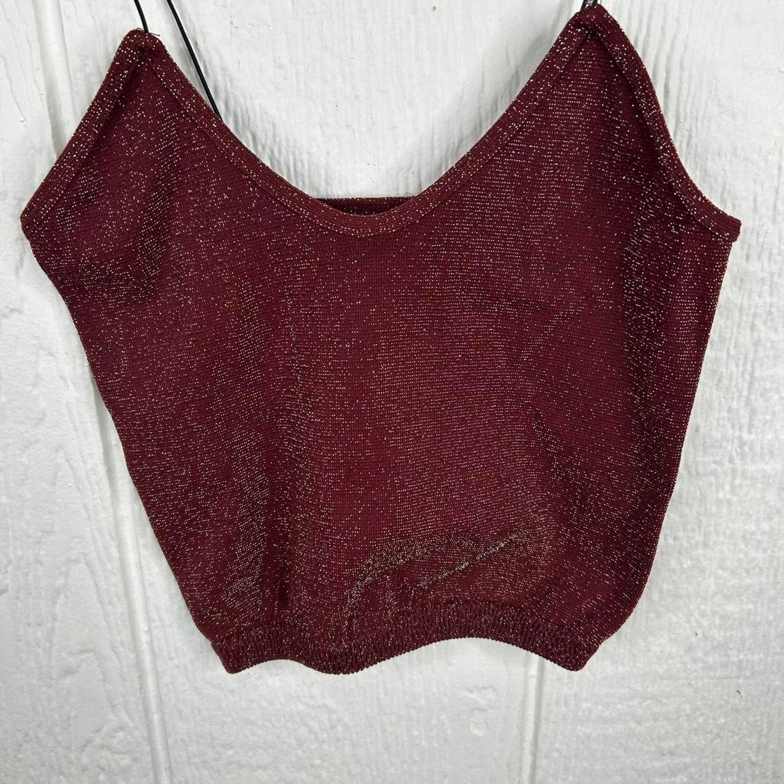 Free People Free People Red Sparkly Cropped Body Con Tank Top X-Small Size XS / US 0-2 / IT 36-38 - 4 Thumbnail