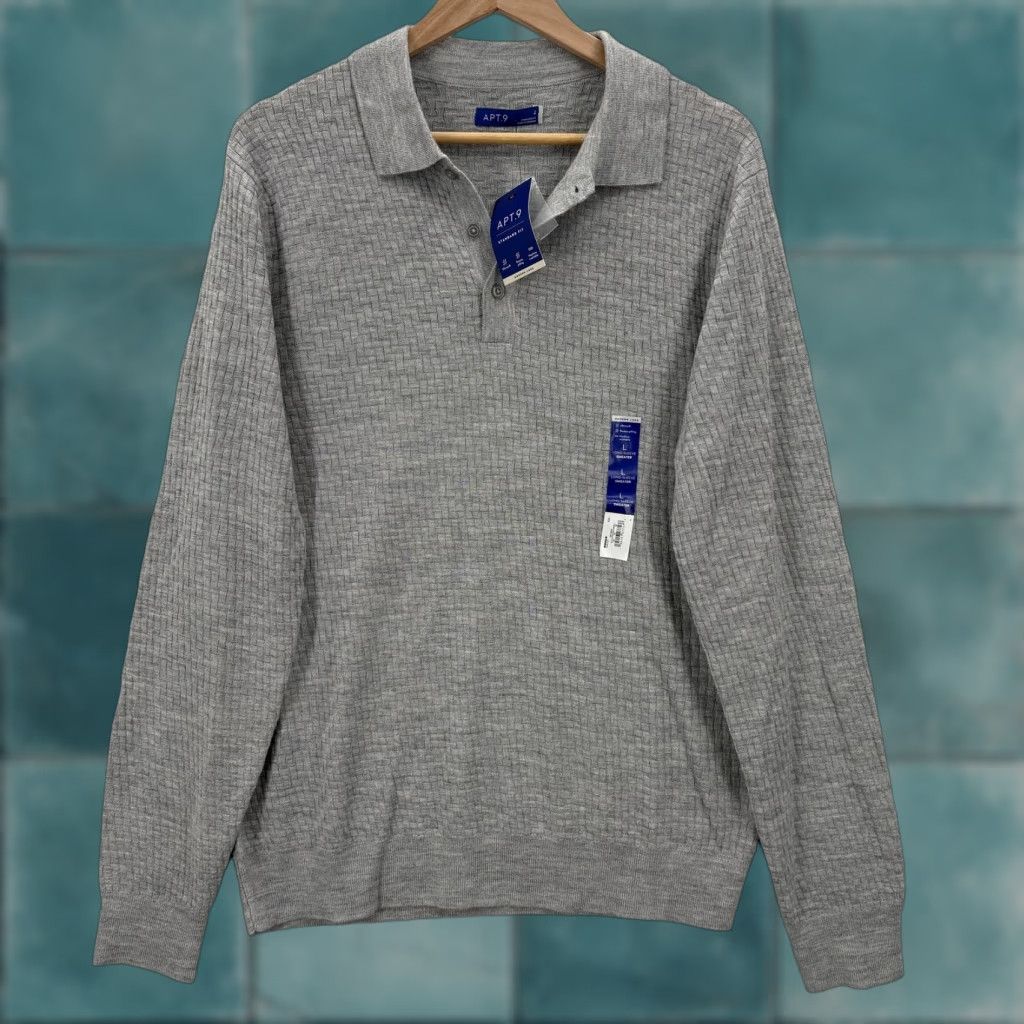 Apt. 9 APT 9 Sweater Mens Large Gray Merino Blend Long Sleeve Polo Knit Shirt Casual Shirt Size US L / EU 52-54 / 3 - 1 Thumbnail