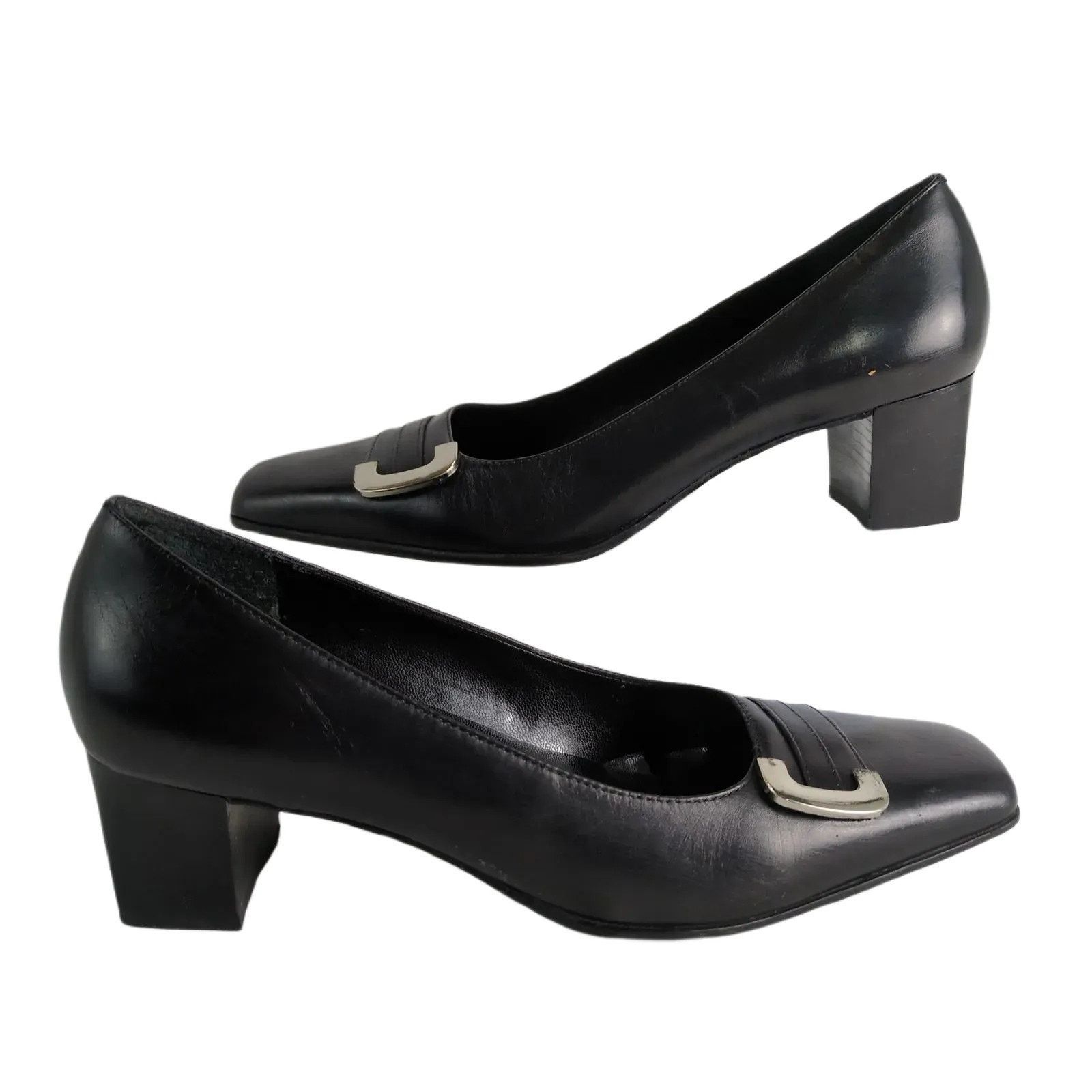 Etienne Aigner Etienne Aigner Sz 8 E-Mozart Square Toe Black Leather Pumps Size US 8 / IT 38 - 2 Thumbnail