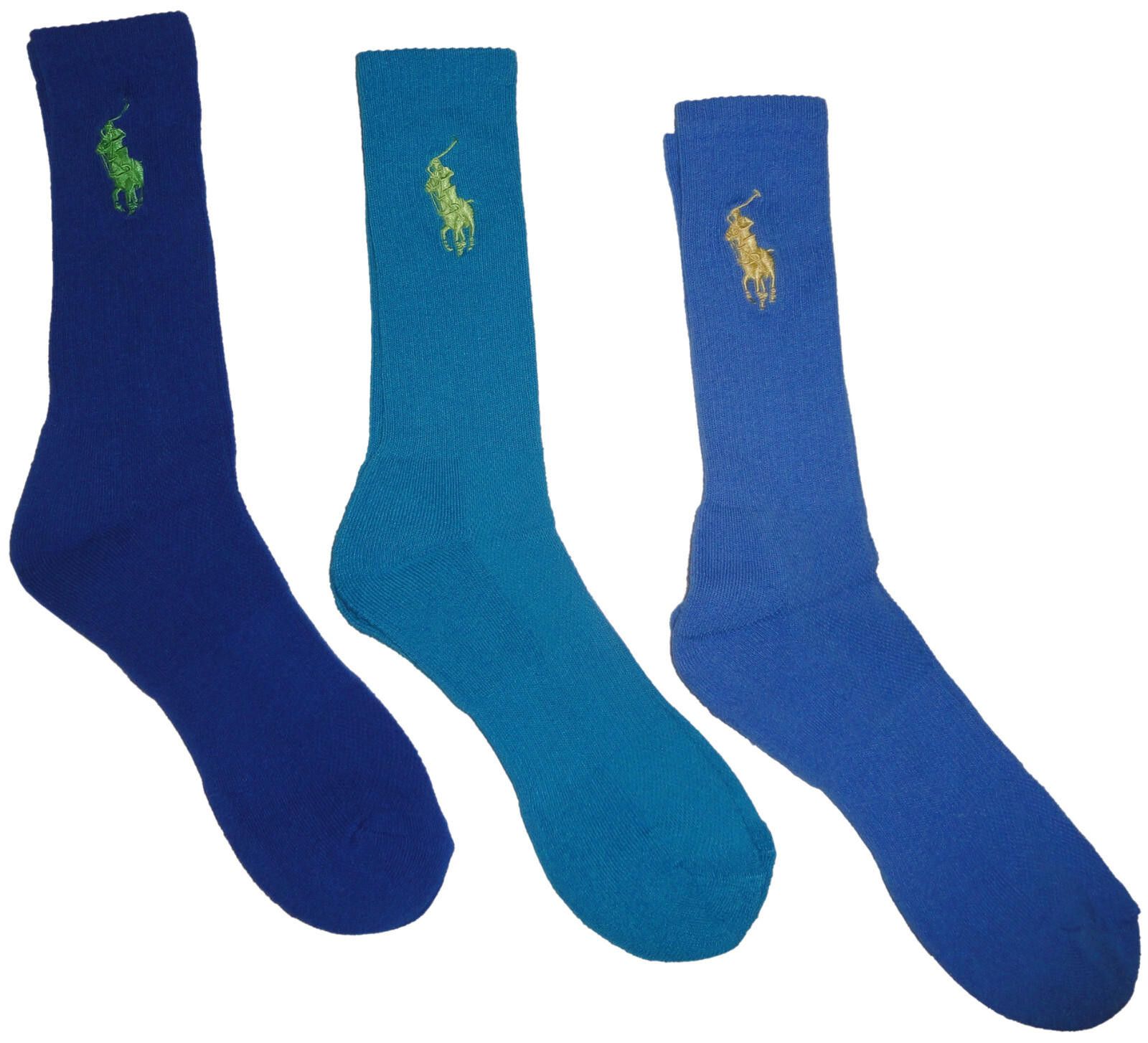Polo Ralph Lauren Polo Ralph Lauren Big Pony Crew Socks Blue Tones 3 pk RARE Size ONE SIZE - 1 Thumbnail